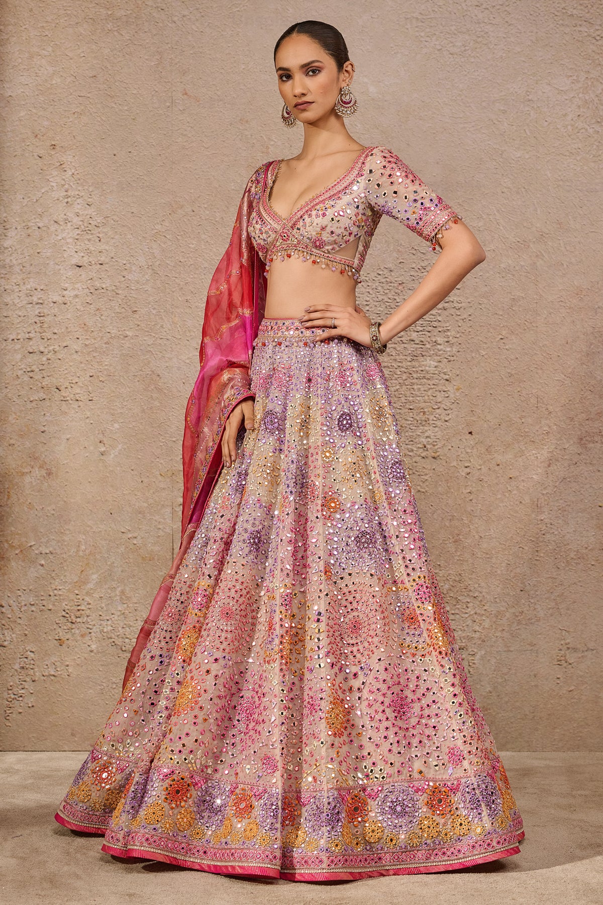 Hand Embroidered Mirror Work Lehenga