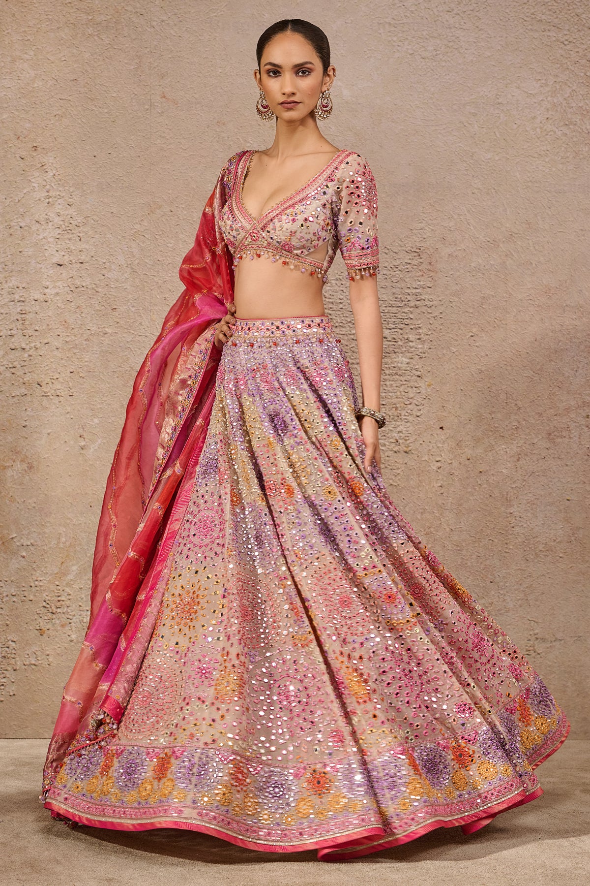 Hand Embroidered Mirror Work Lehenga