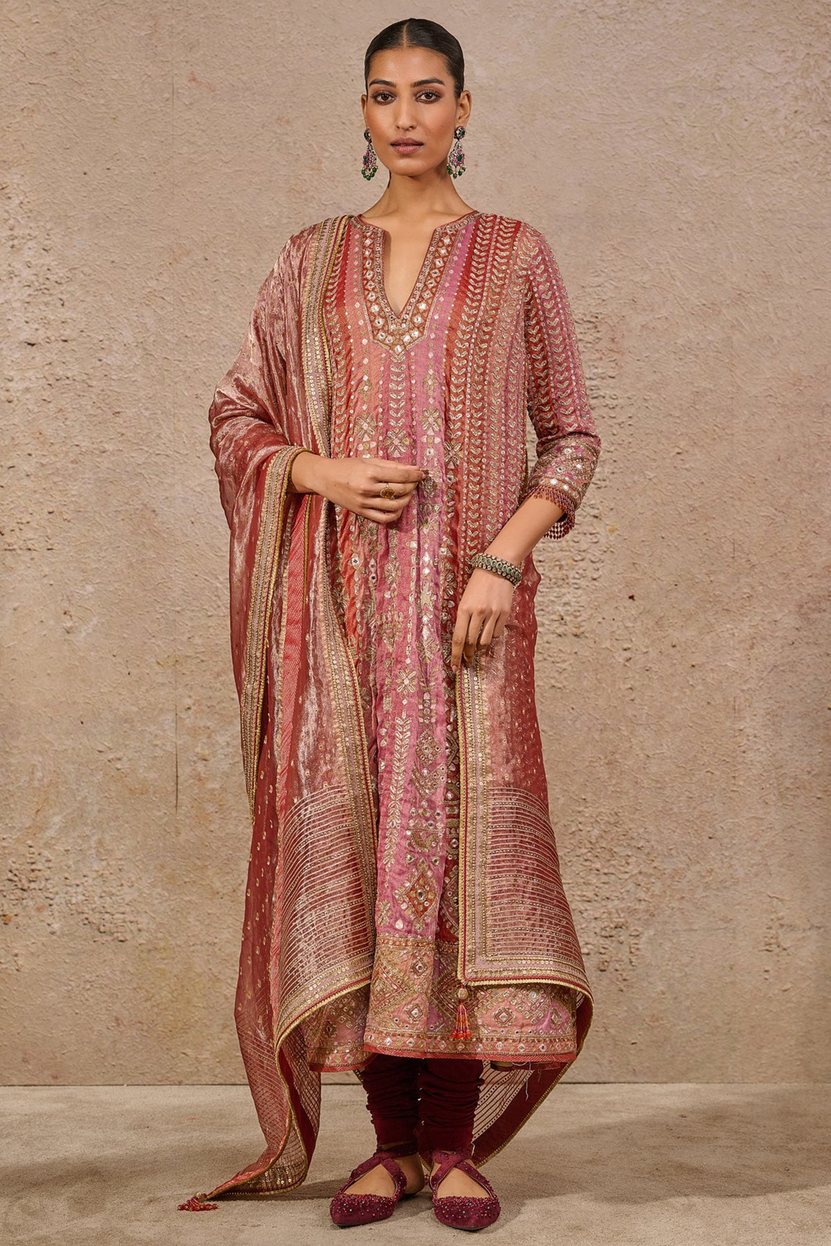 Kashida Mirror Work Kurta Set