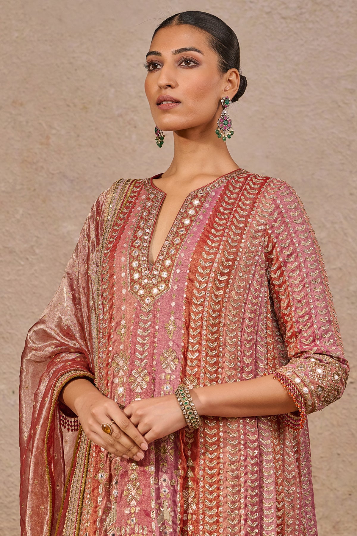 Kashida Mirror Work Kurta Set