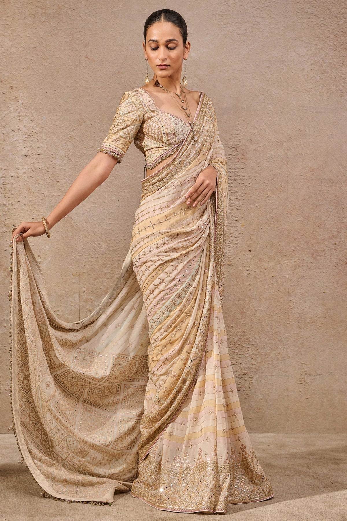 Hand Embroidered Mirror Work Saree