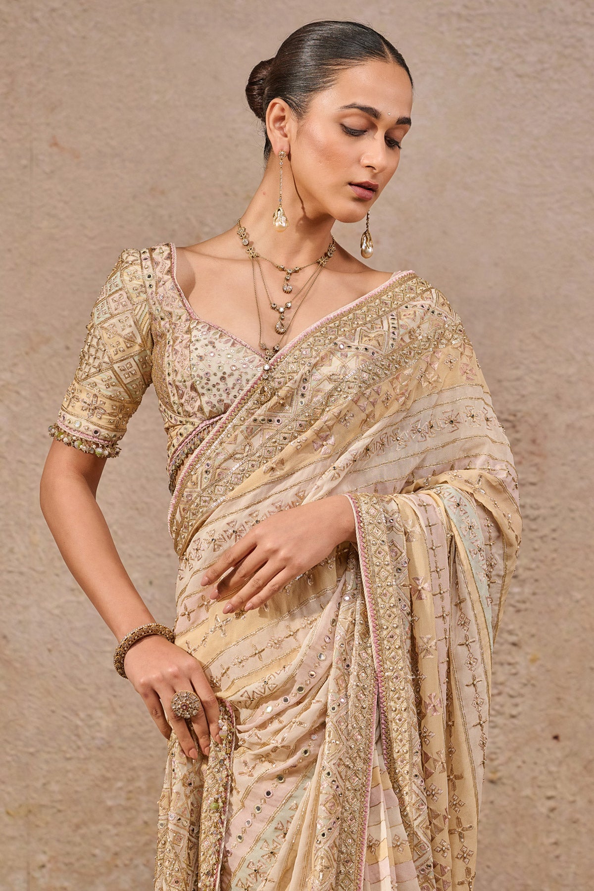 Hand Embroidered Mirror Work Saree