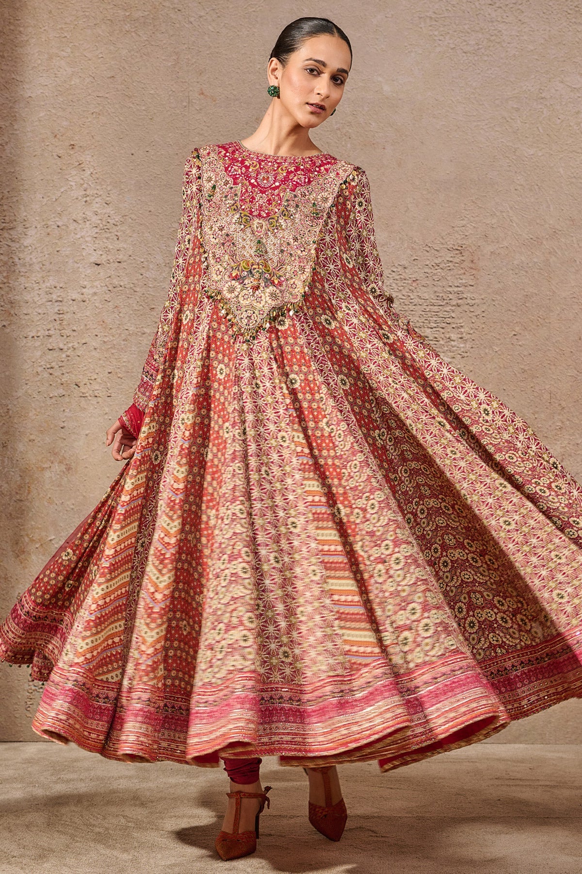 Embroidered Kashida Kalidar Kurta Set