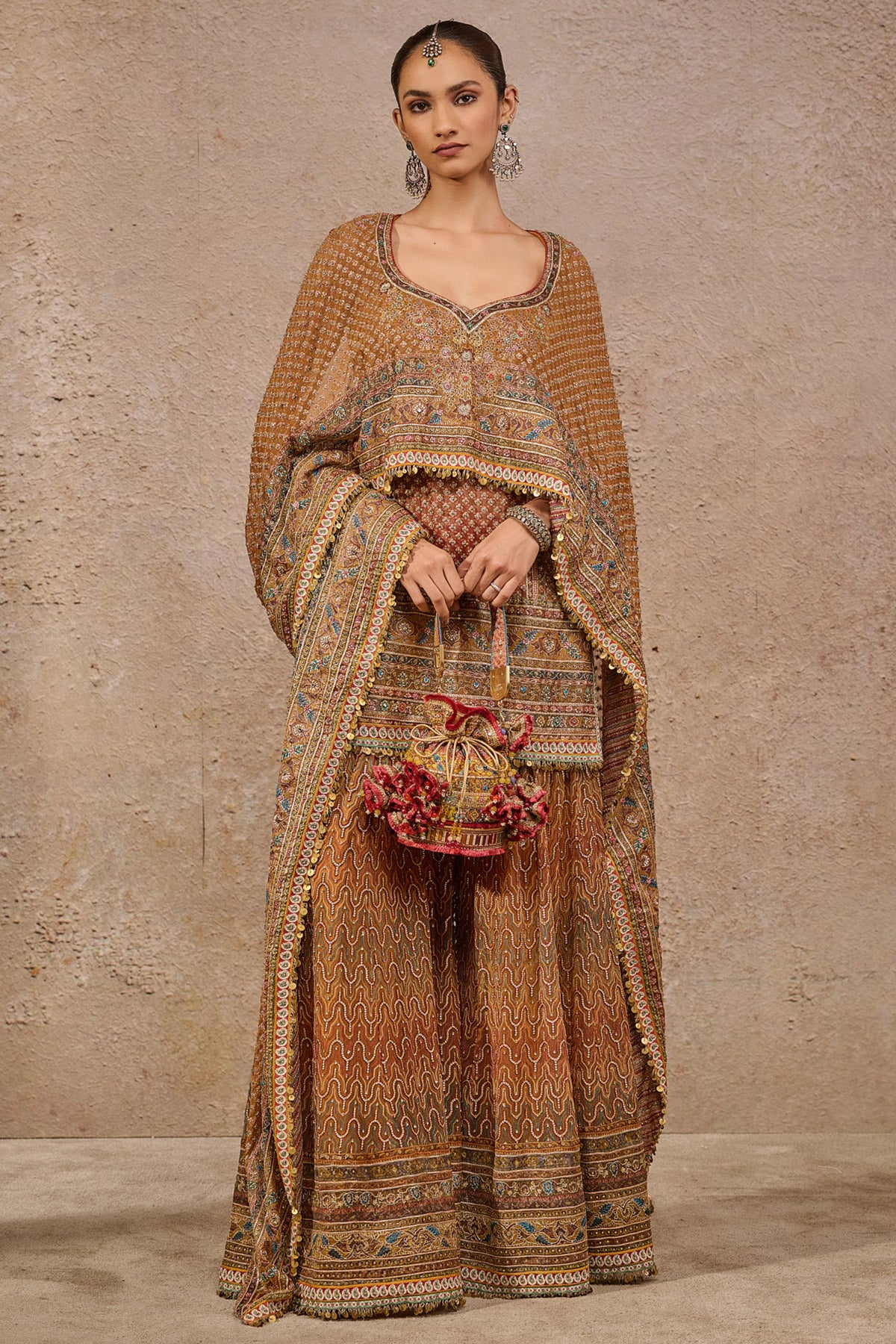 Kashida Hand Embroidered Kurta Sharara Set