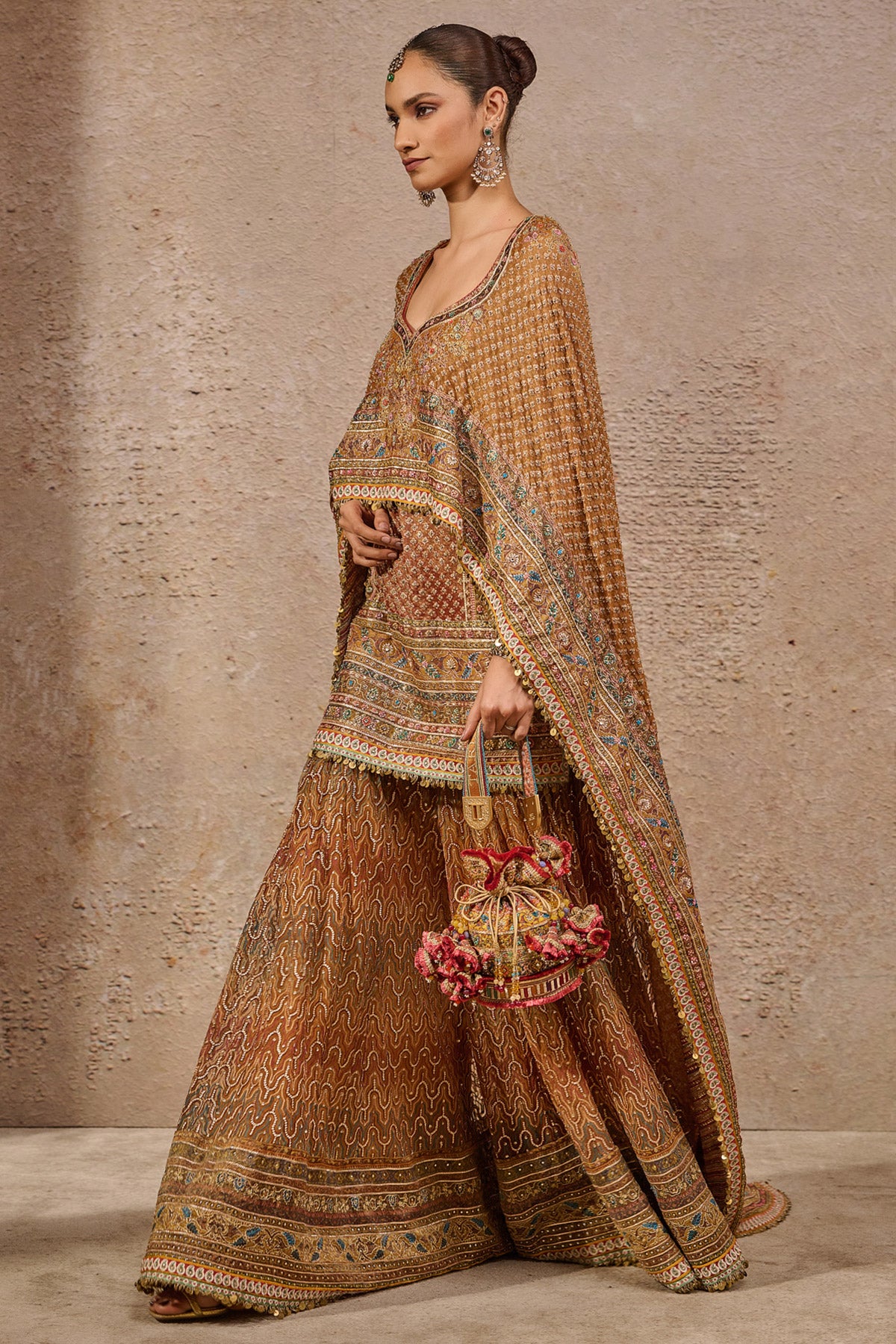 Kashida Hand Embroidered Kurta Sharara Set