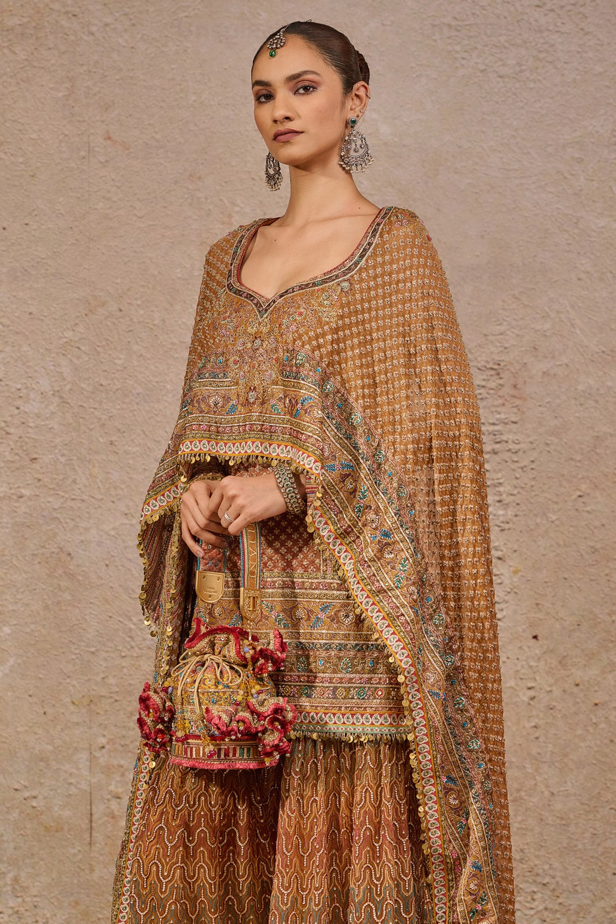 Kashida Hand Embroidered Kurta Sharara Set