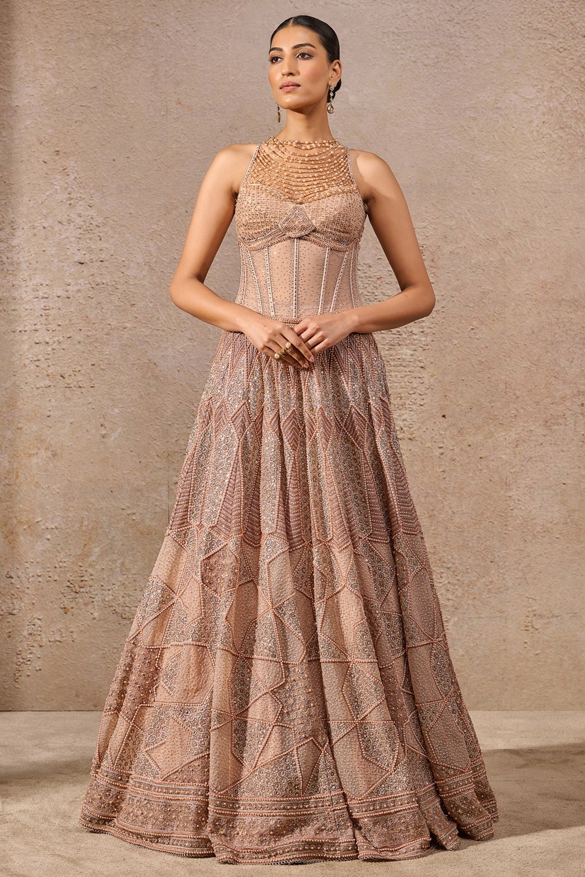 Pearl And Sequin Embroidered Flared Lehenga