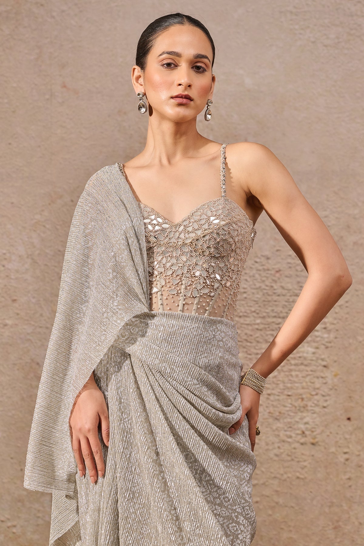 Languid Summer Metallic Crinkle Concept Saree