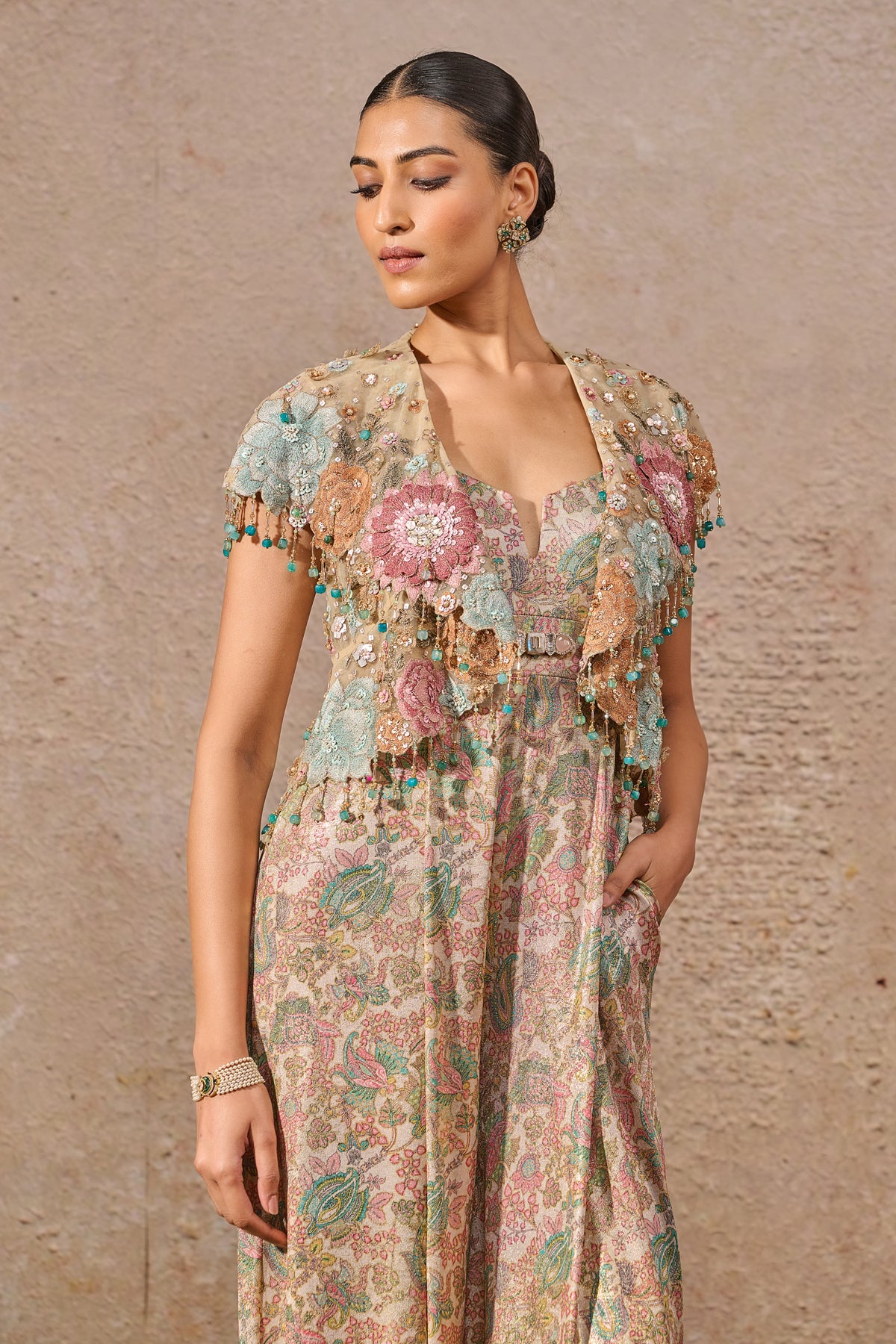 Hand Embroidered Floral Jacket & Jumpsuit Set