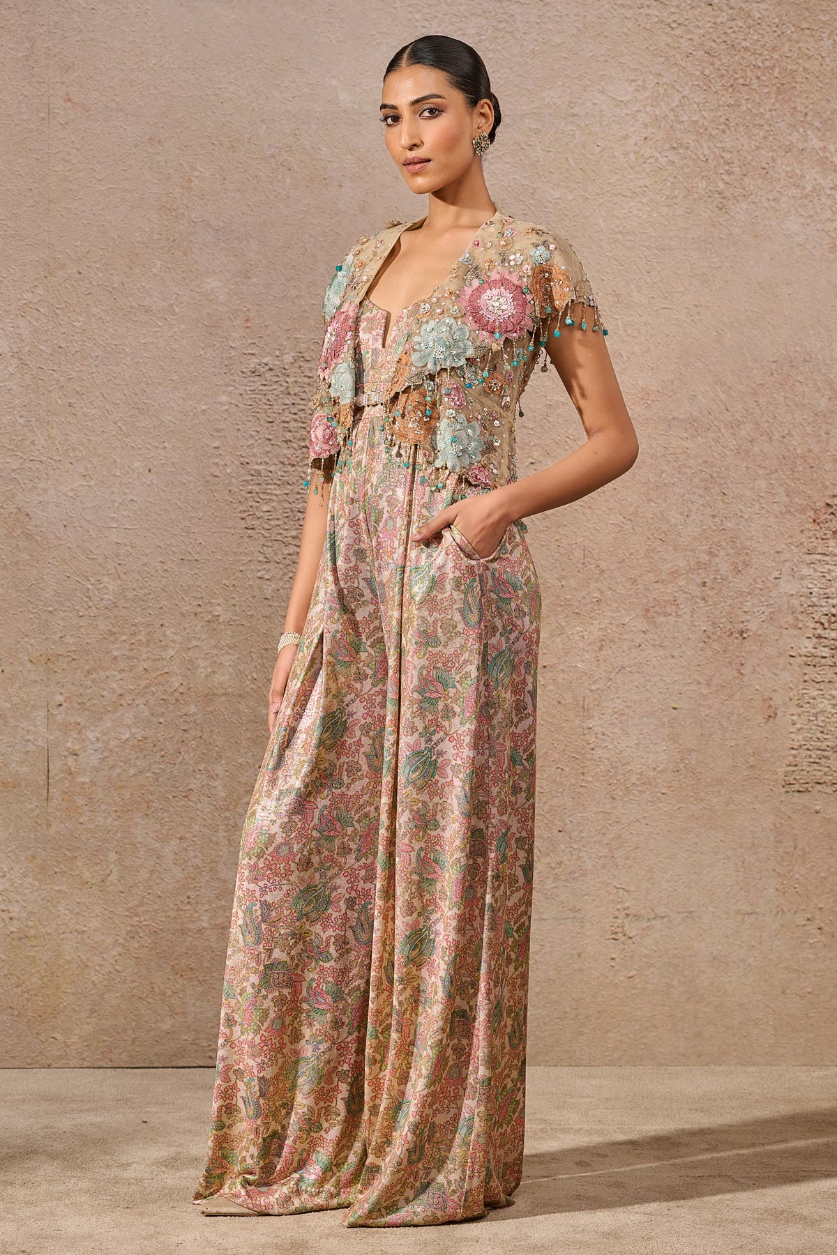 Hand Embroidered Floral Jacket & Jumpsuit Set