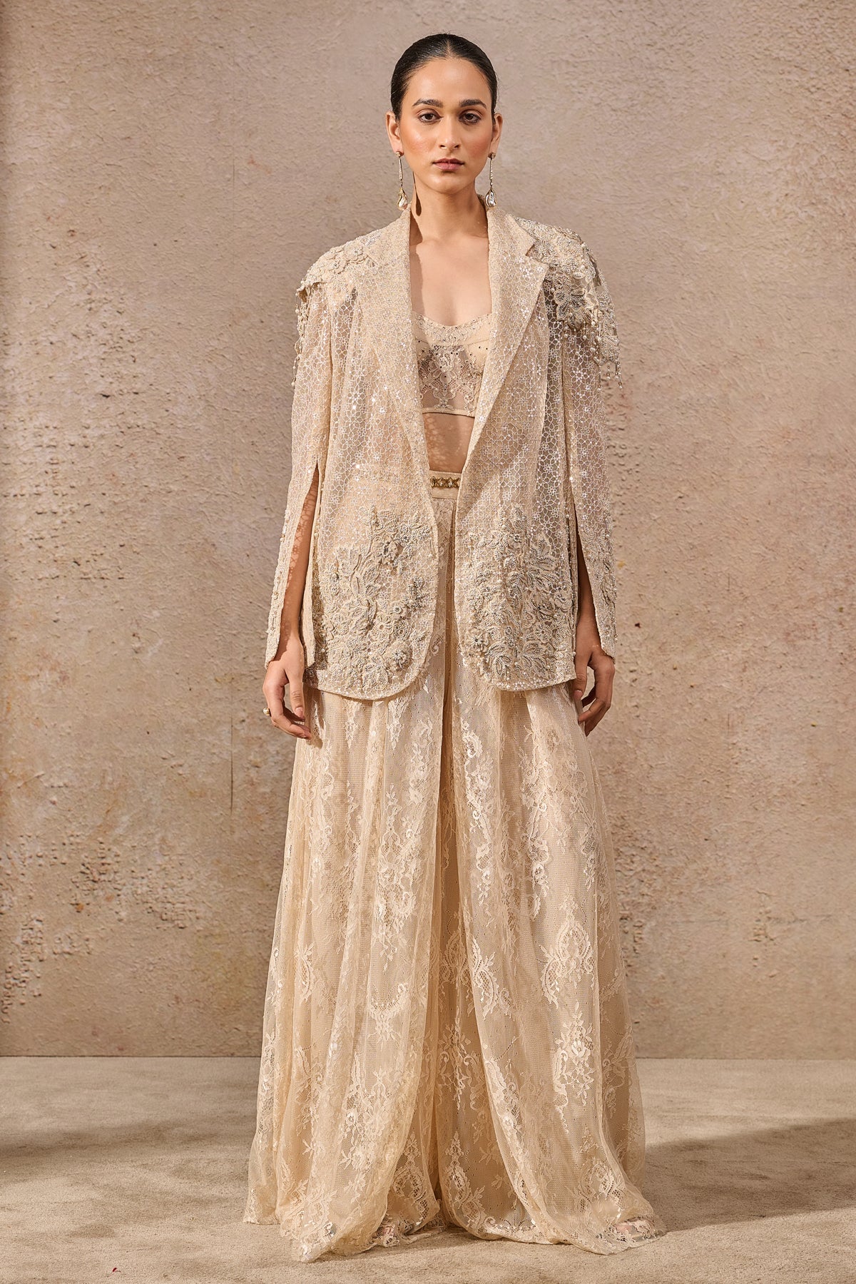 Hand Embroidered Sheer Jacket Co Ord Set