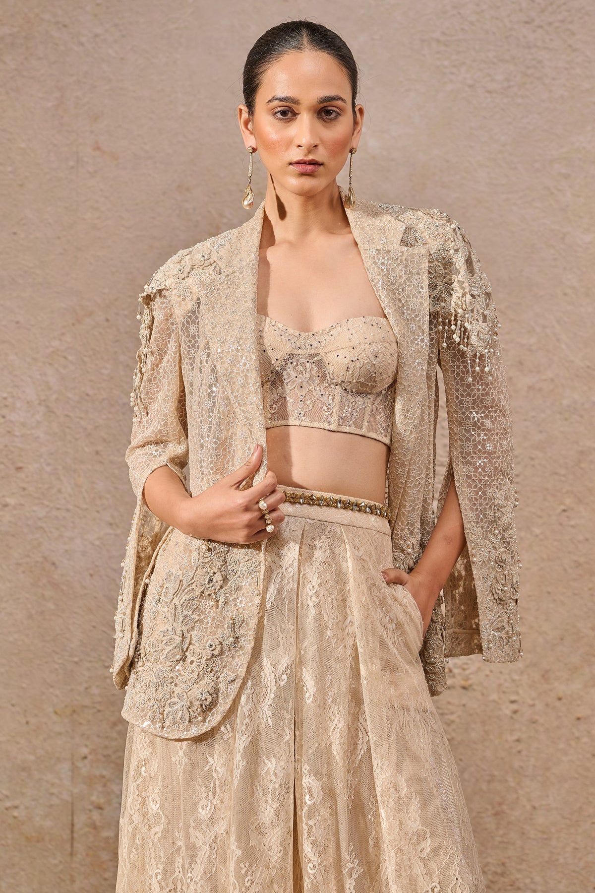 Hand Embroidered Sheer Jacket Co Ord Set