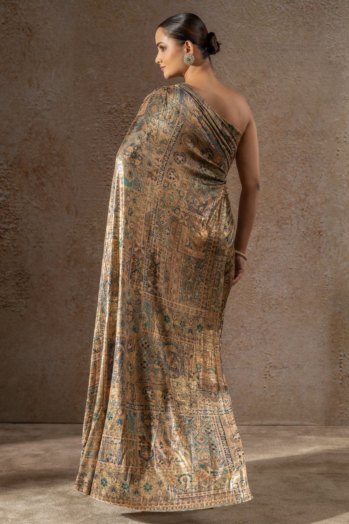 Golden Light Foil Jersey Classic Draped Dress
