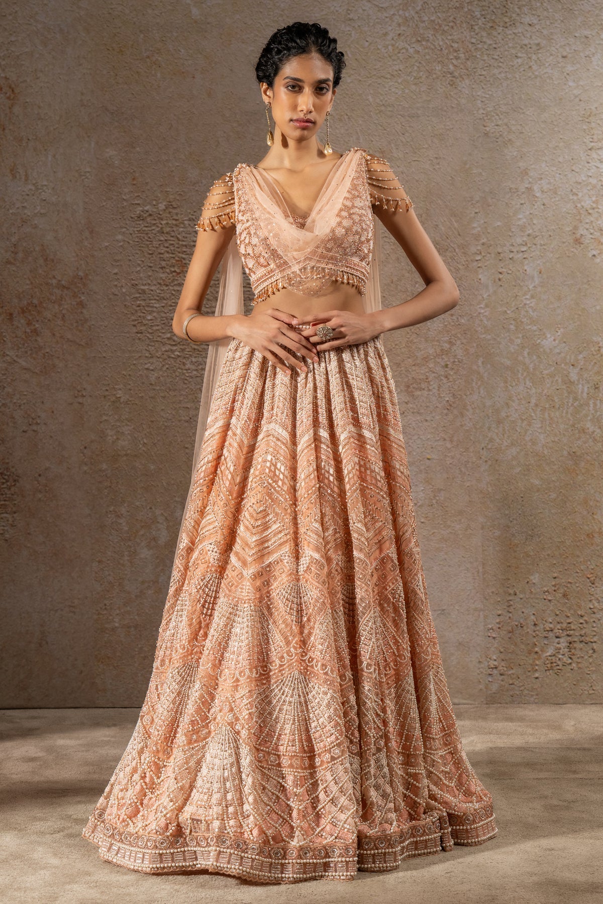 geometric embroidered lehenga with Drape