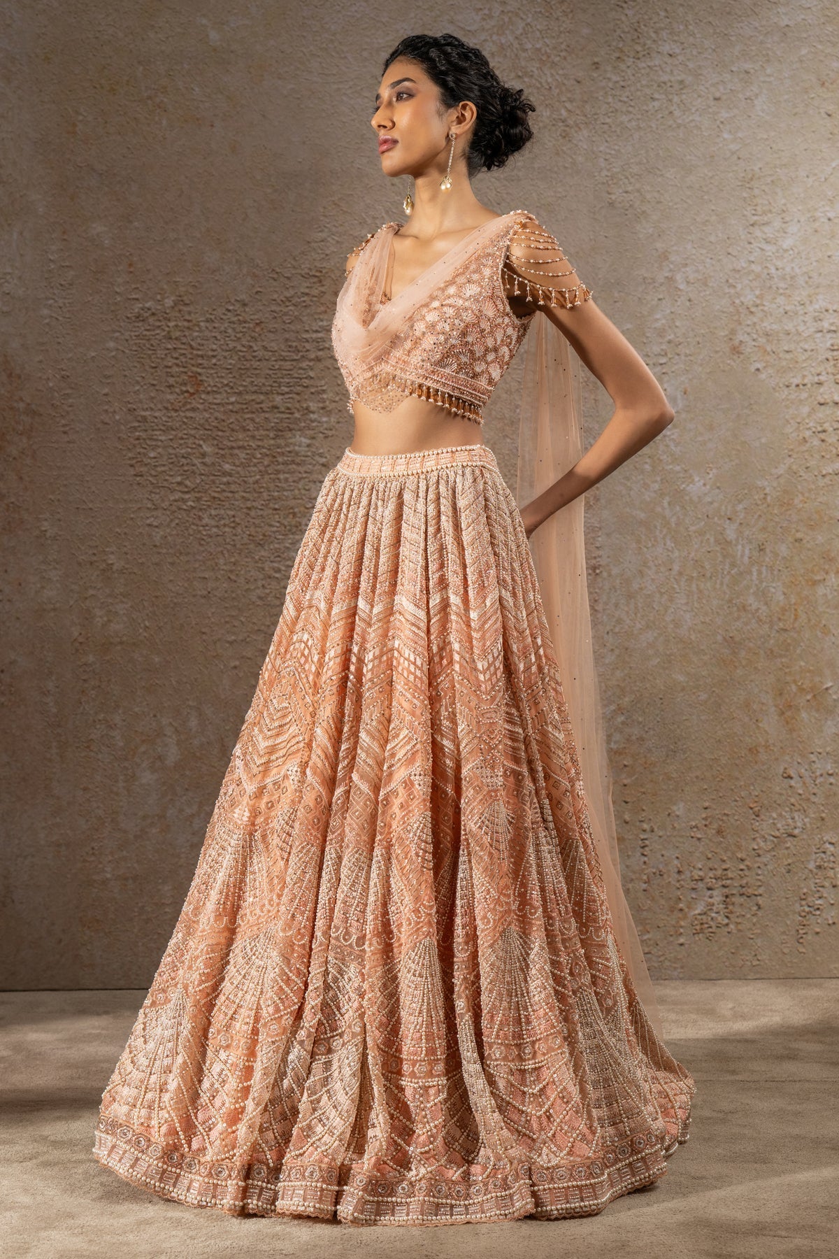 geometric embroidered lehenga with Drape