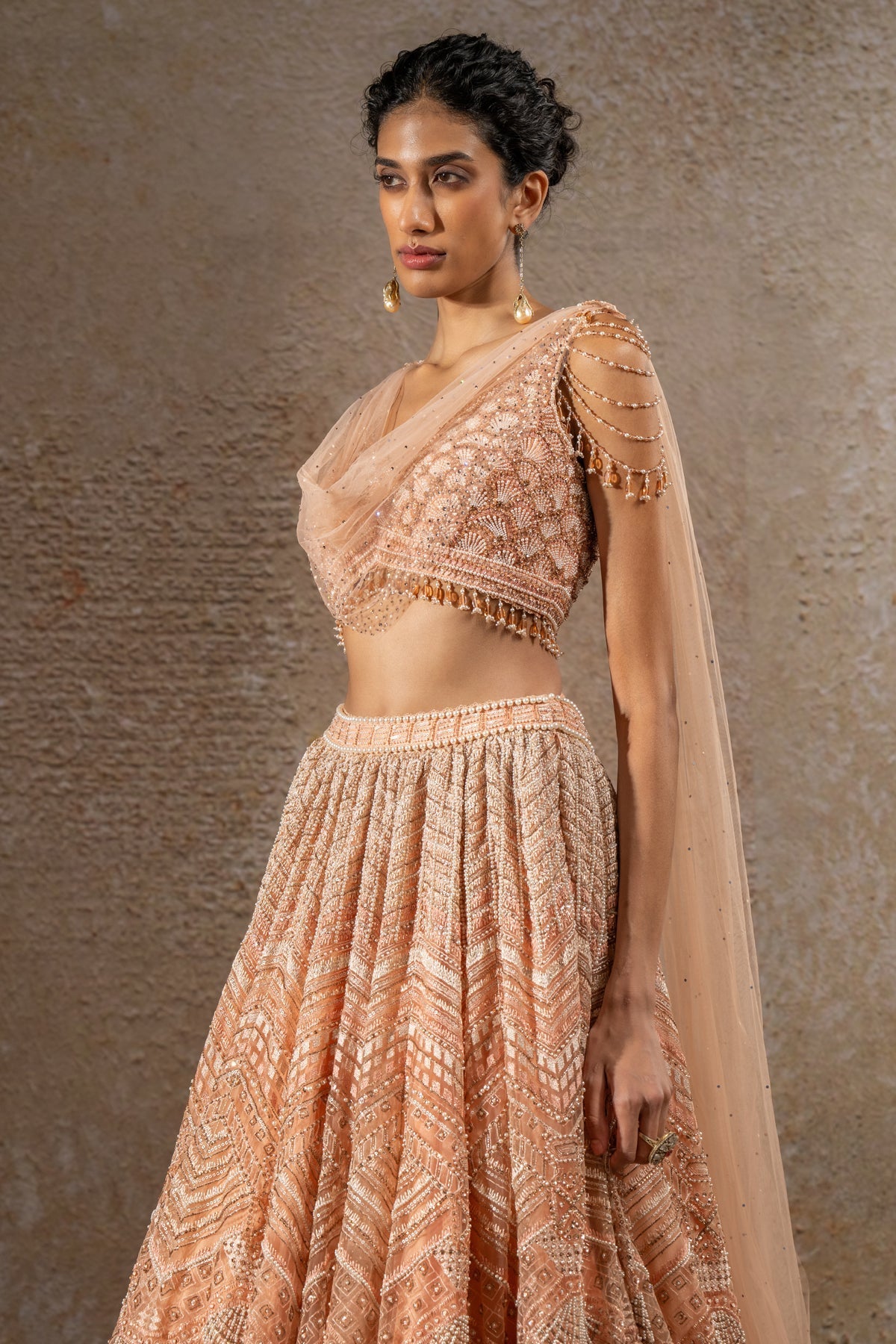 geometric embroidered lehenga with Drape