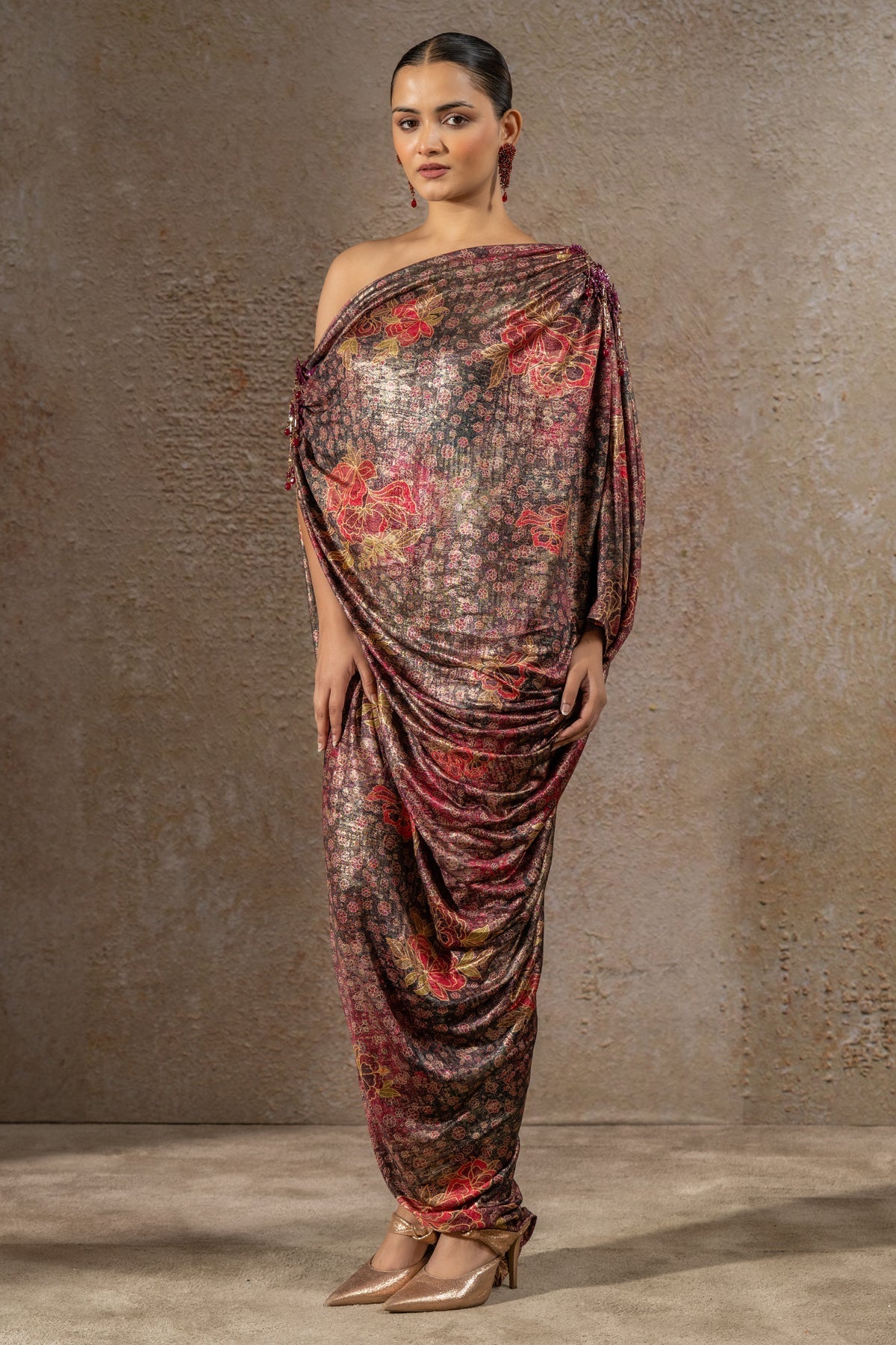 Golden Light Floral Print Dress