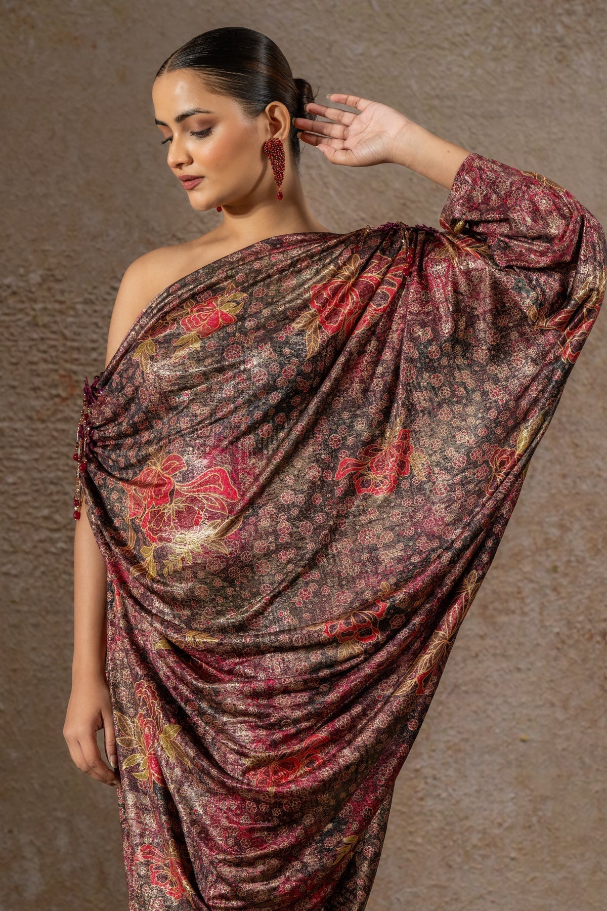 Golden Light Floral Print Dress
