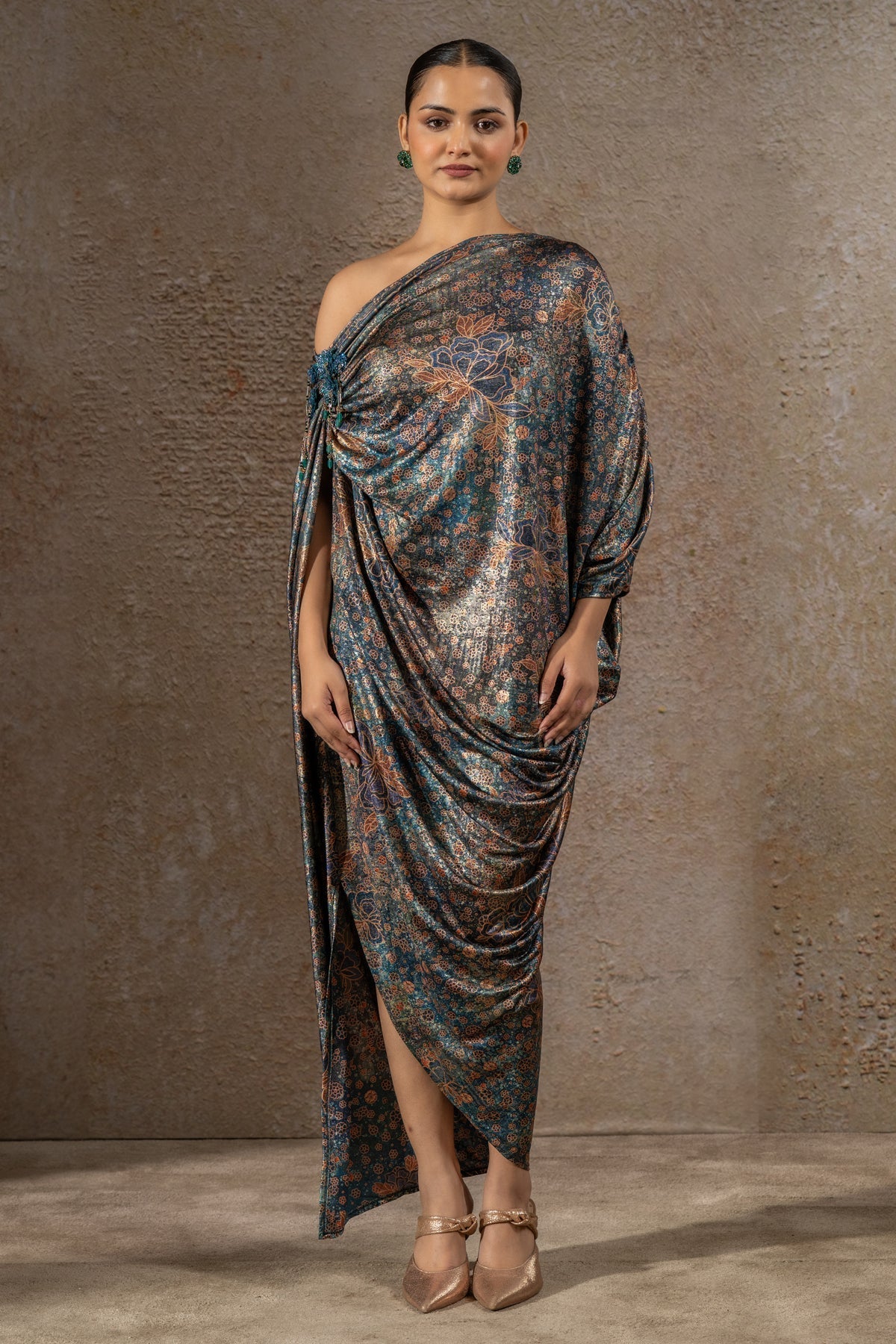 Golden Light Floral Print Dress