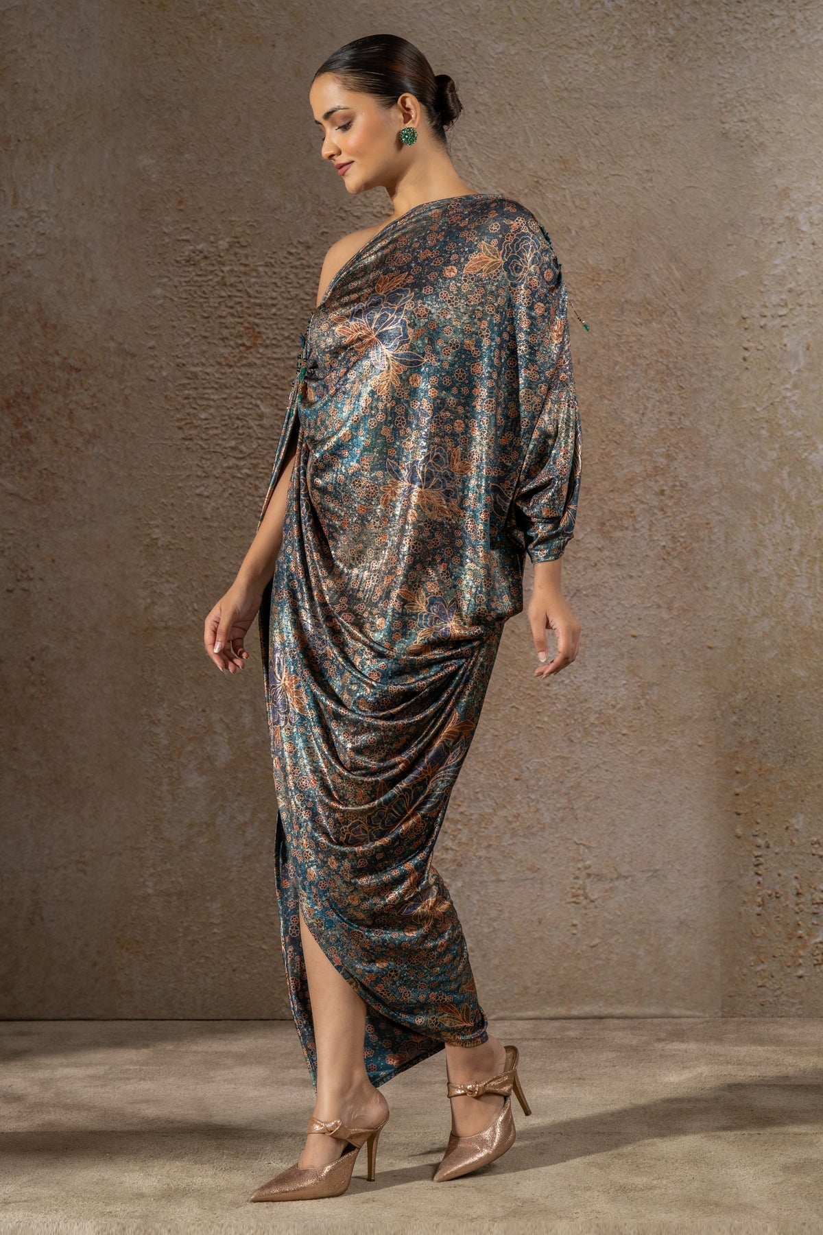 Golden Light Floral Print Dress