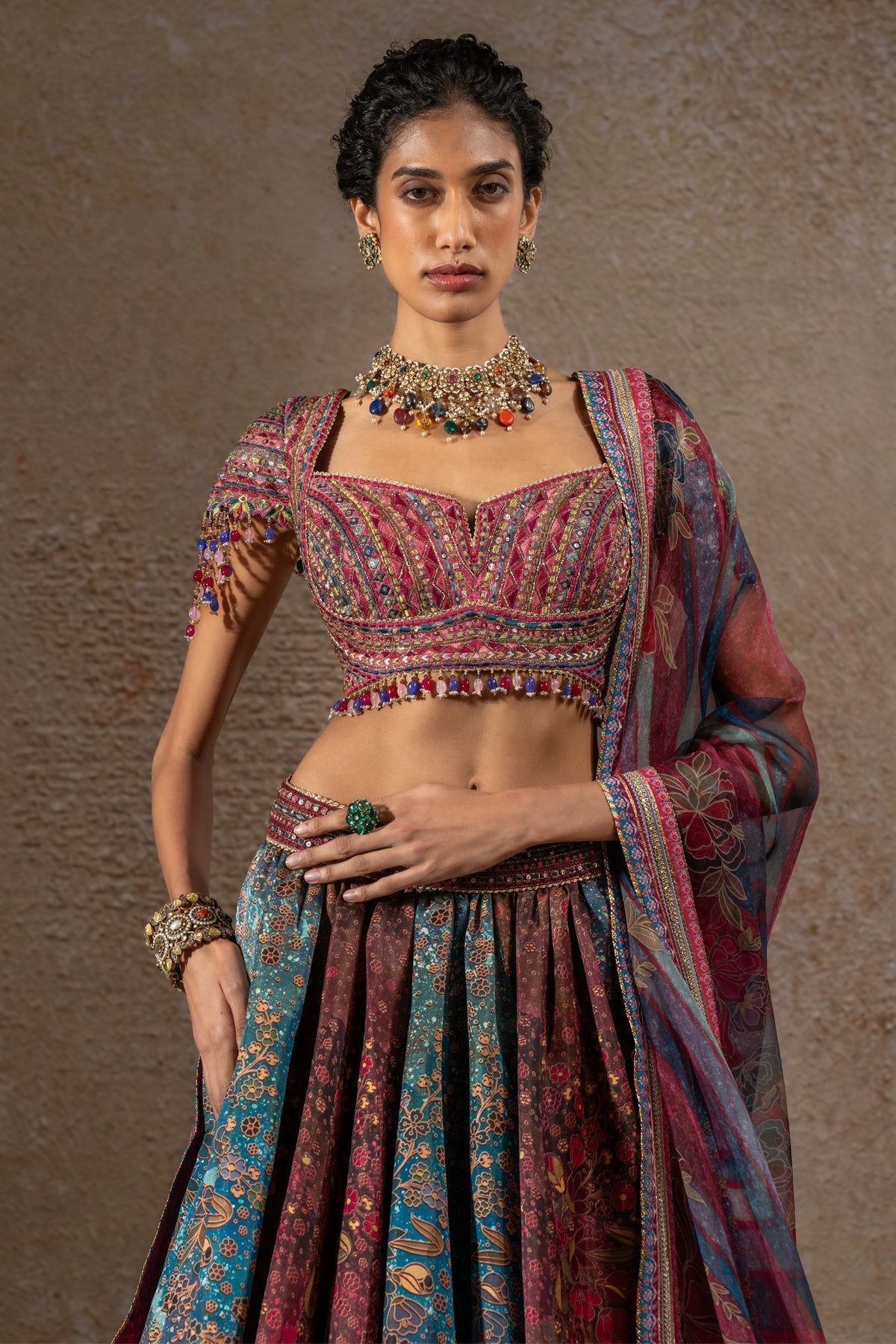 Golden Light Floral Printed Lehenga with Dupatta