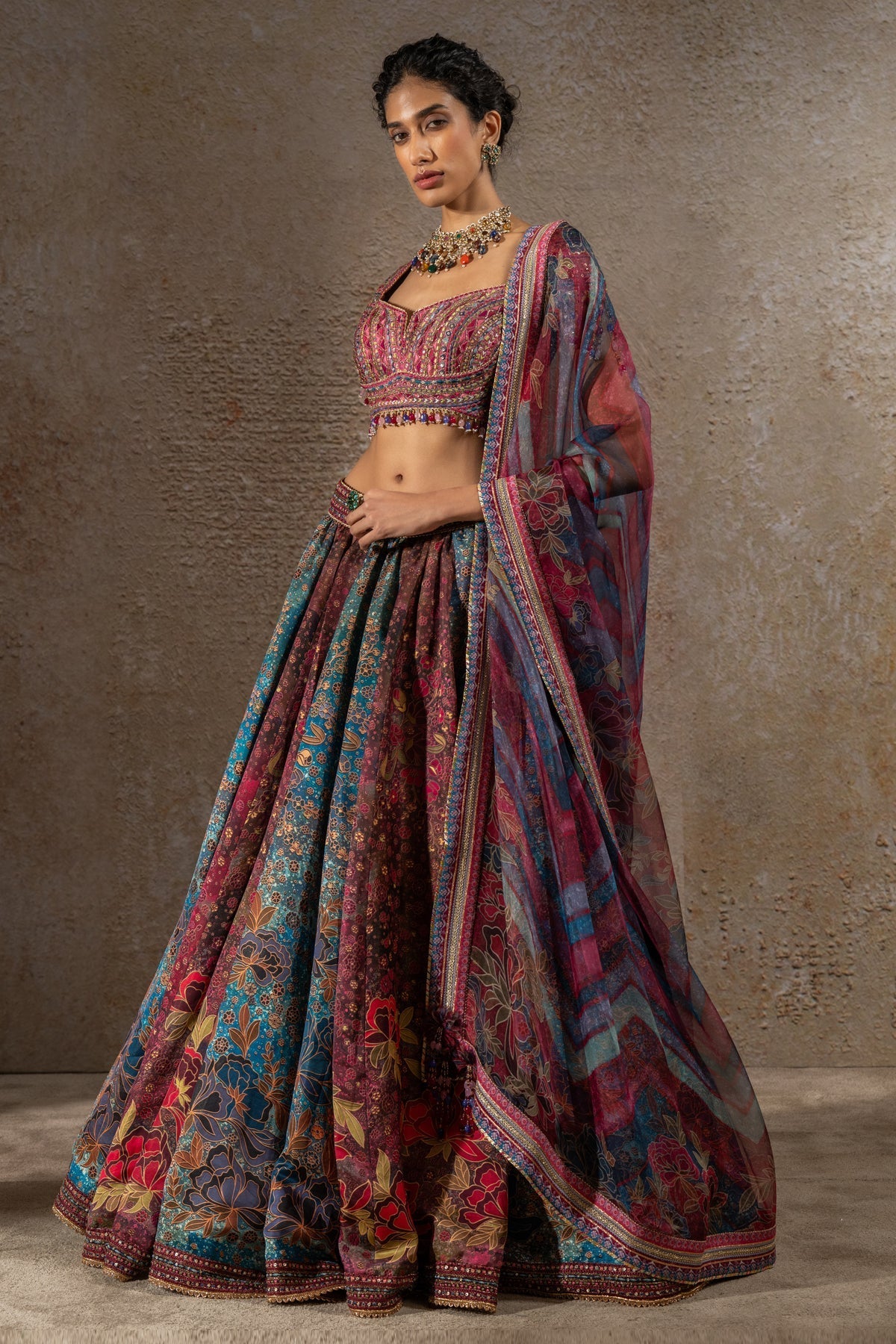 Golden Light Floral Printed Lehenga with Dupatta
