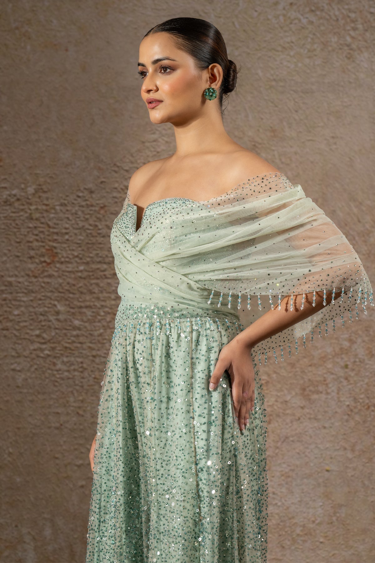 Golden Light Crystal and sequin-embroidered jumpsuit