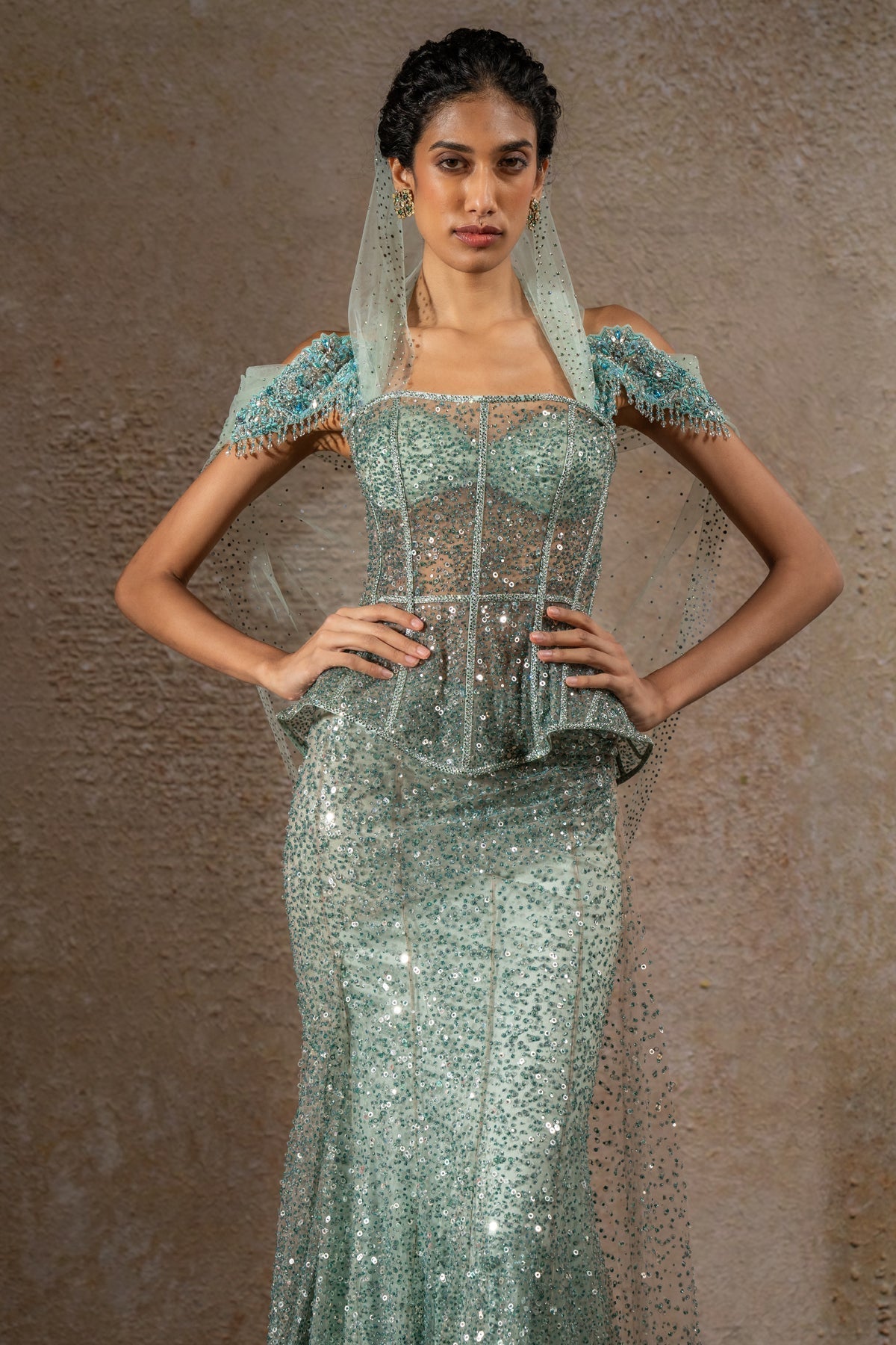 Crystal & Sequin Embroidered Lehenga Saree