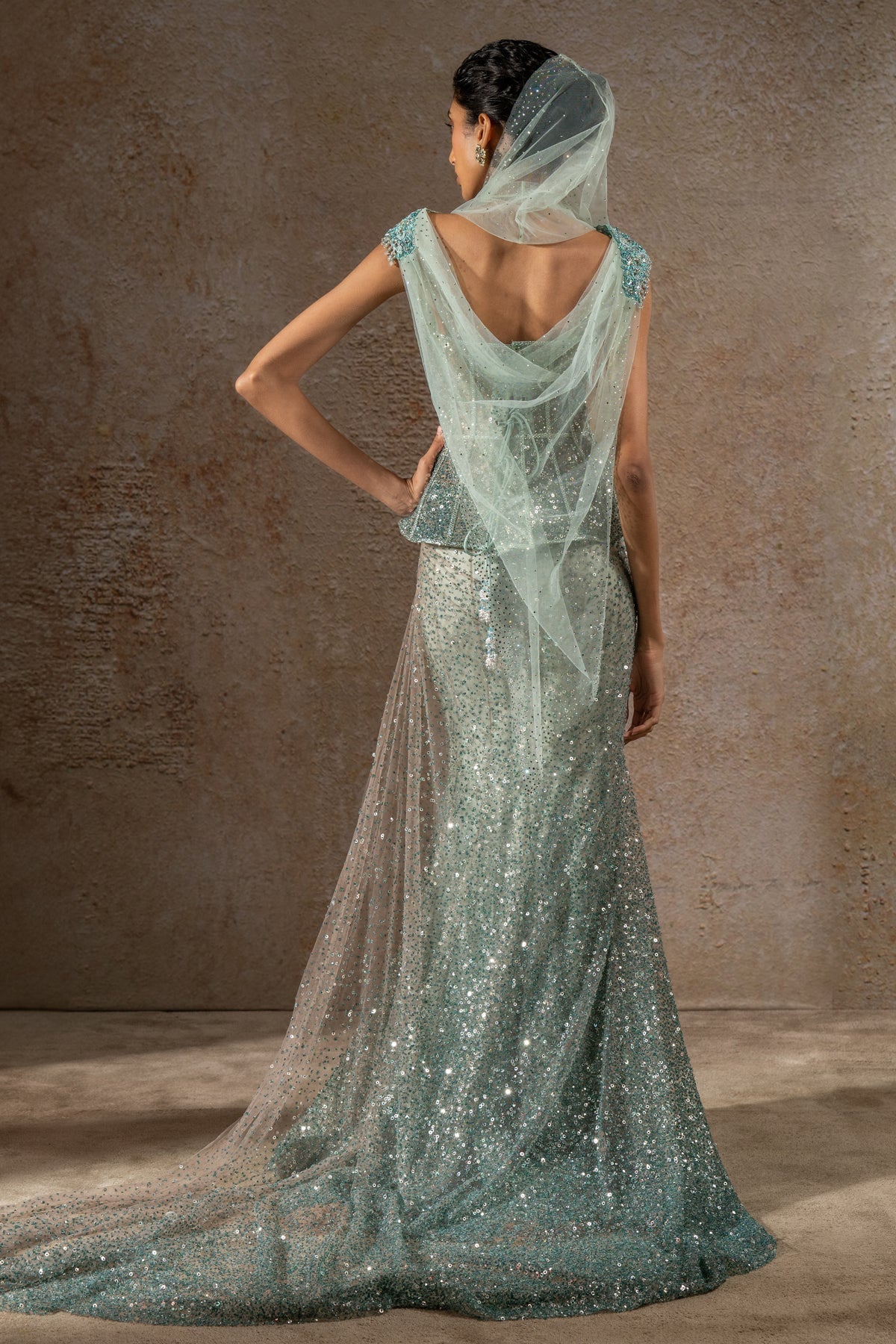 Crystal & Sequin Embroidered Lehenga Saree