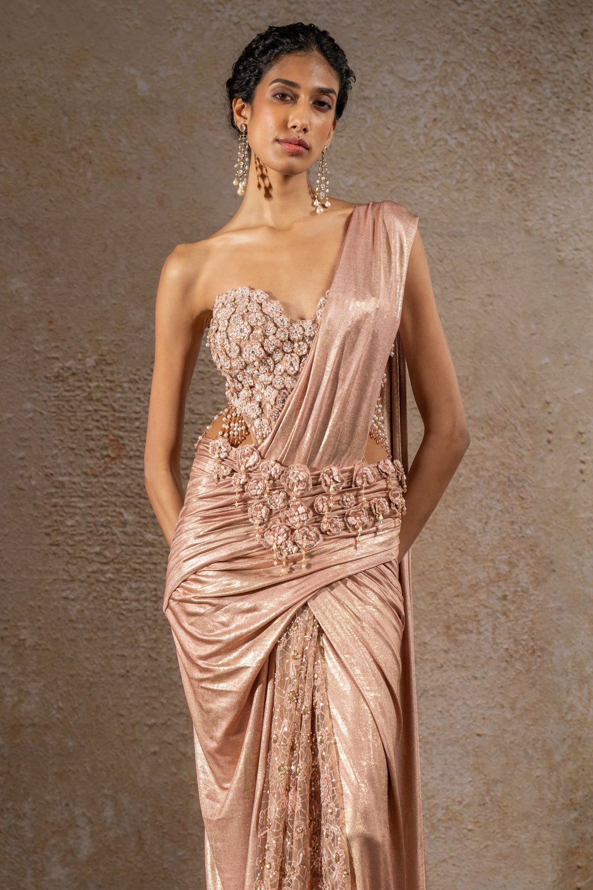 Golden Light Draped Concept Saree & Corset