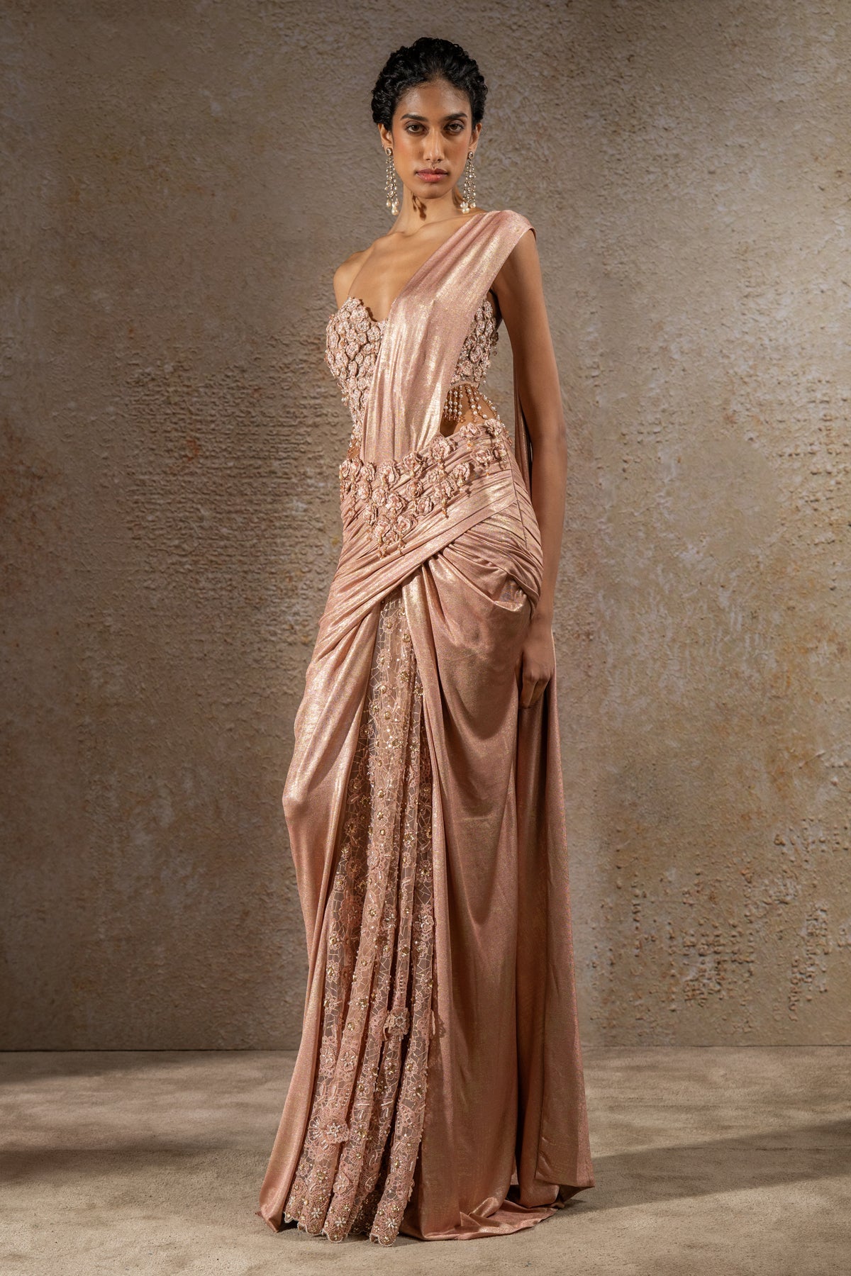 Golden Light Draped Concept Saree & Corset