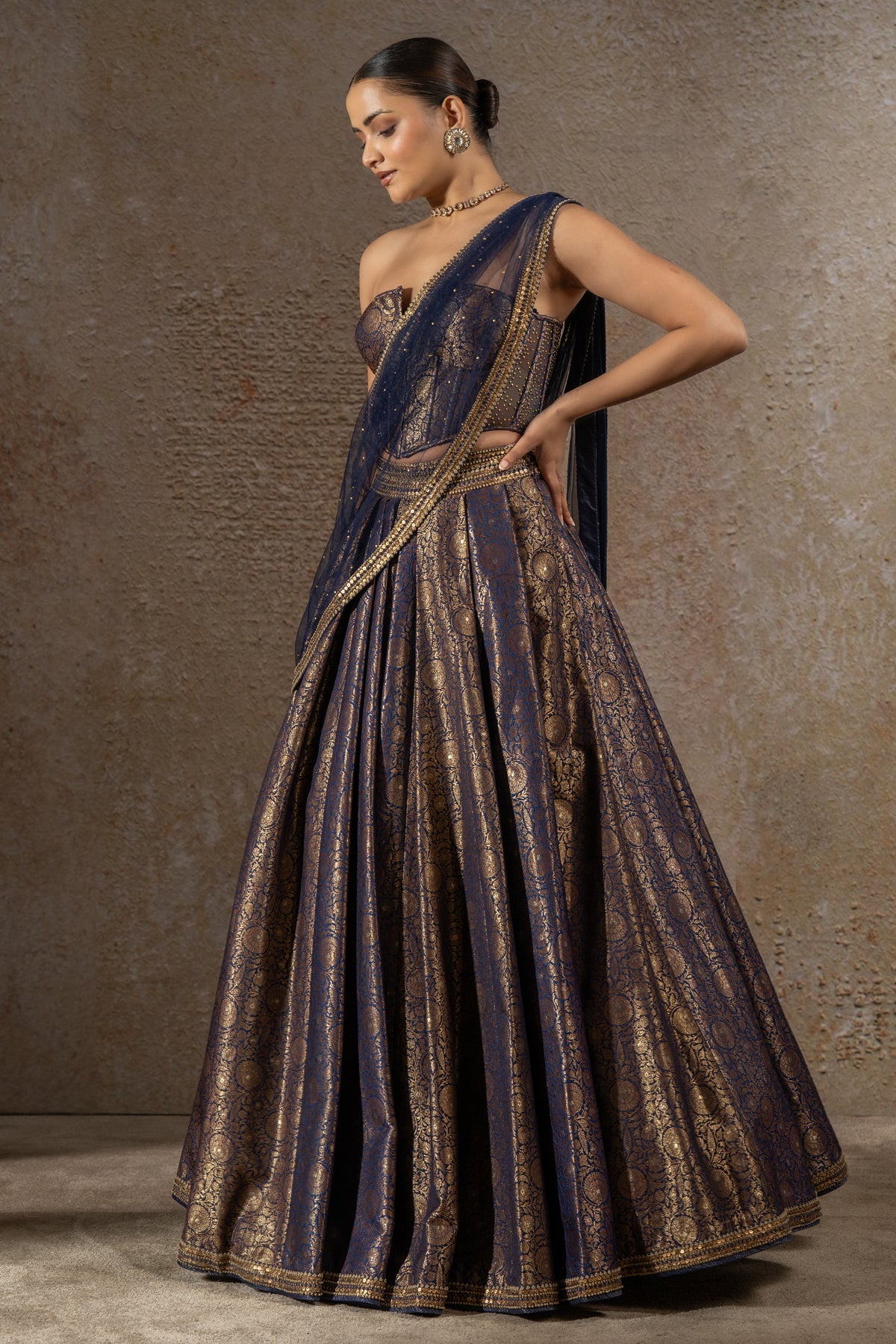Golden Light Brocade Lehenga & Corset Set