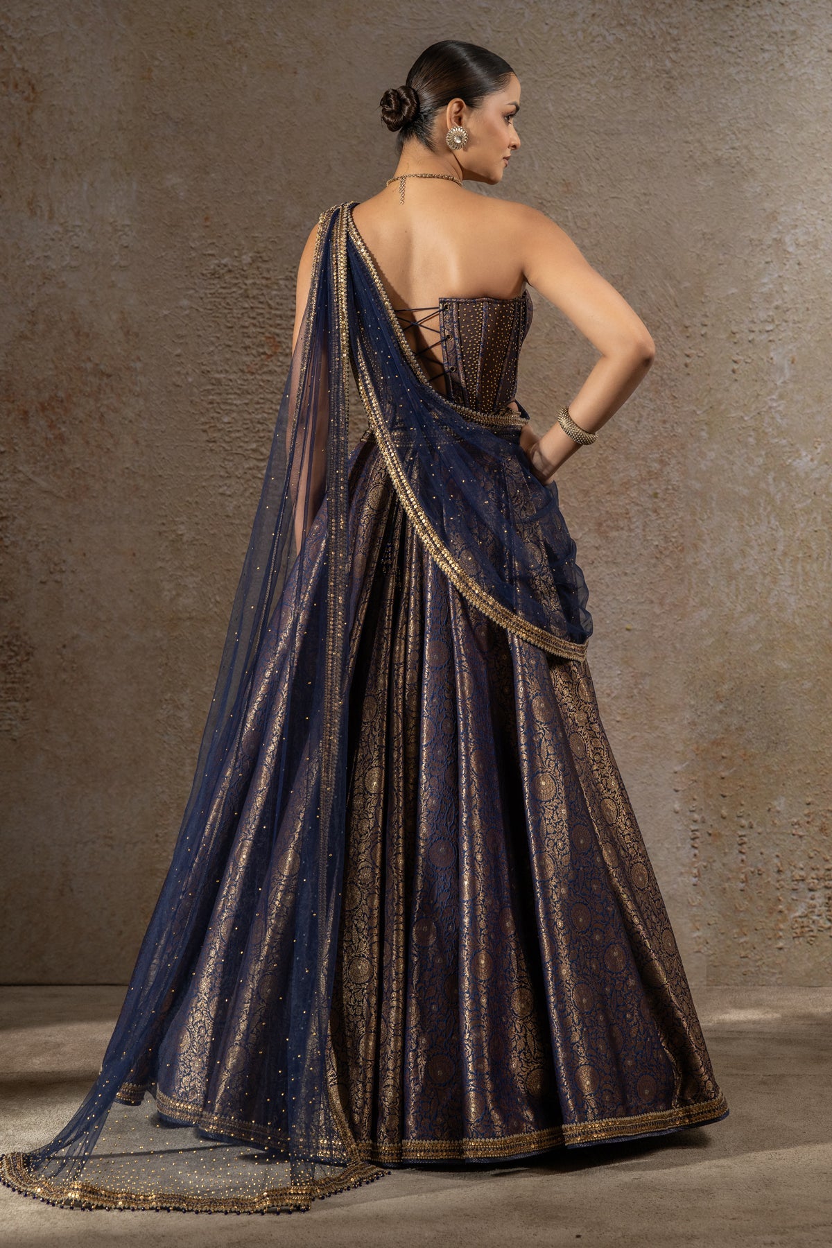 Golden Light Brocade Lehenga & Corset Set