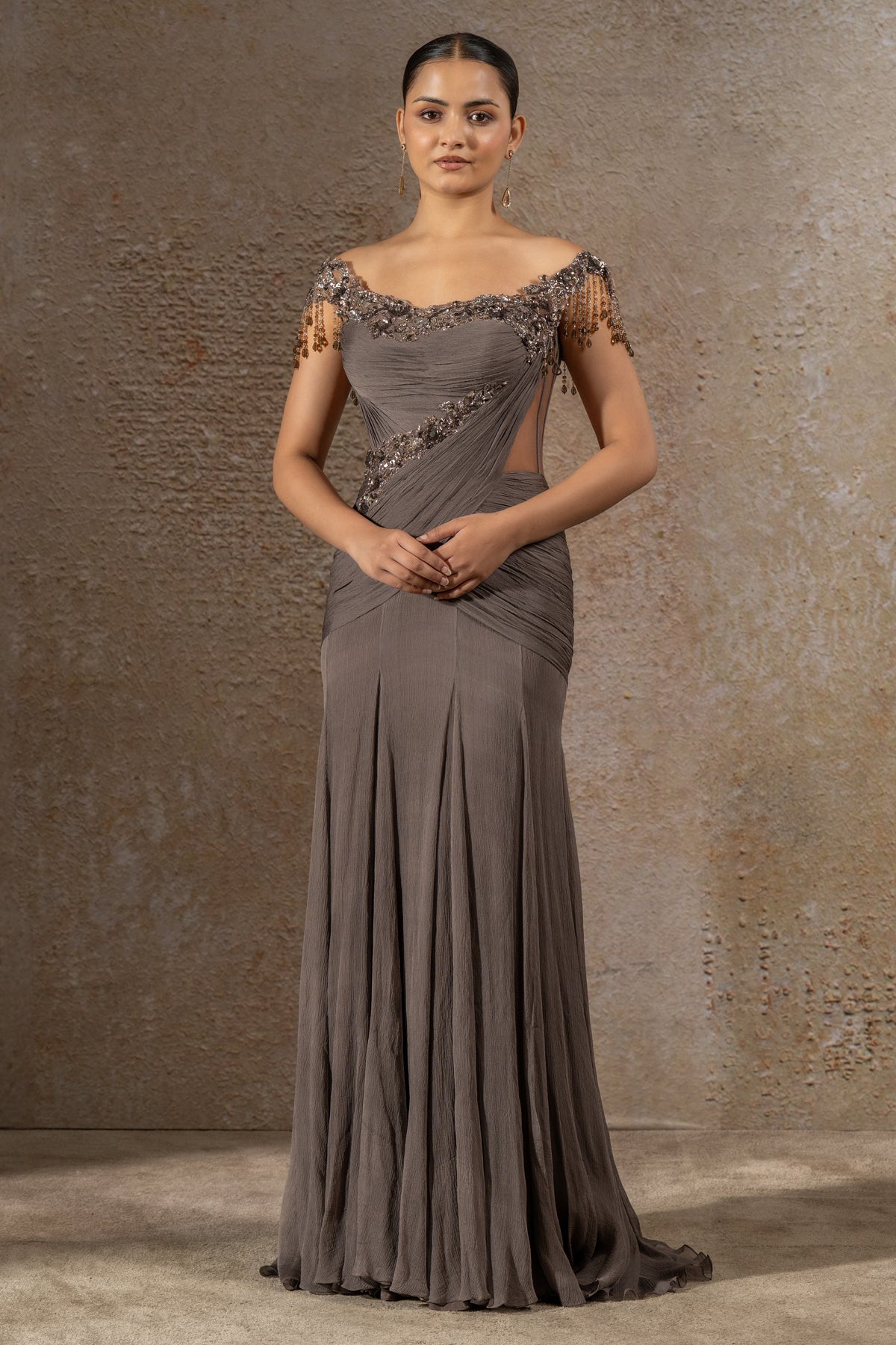 Sequin Embroidered Chiffon Gown