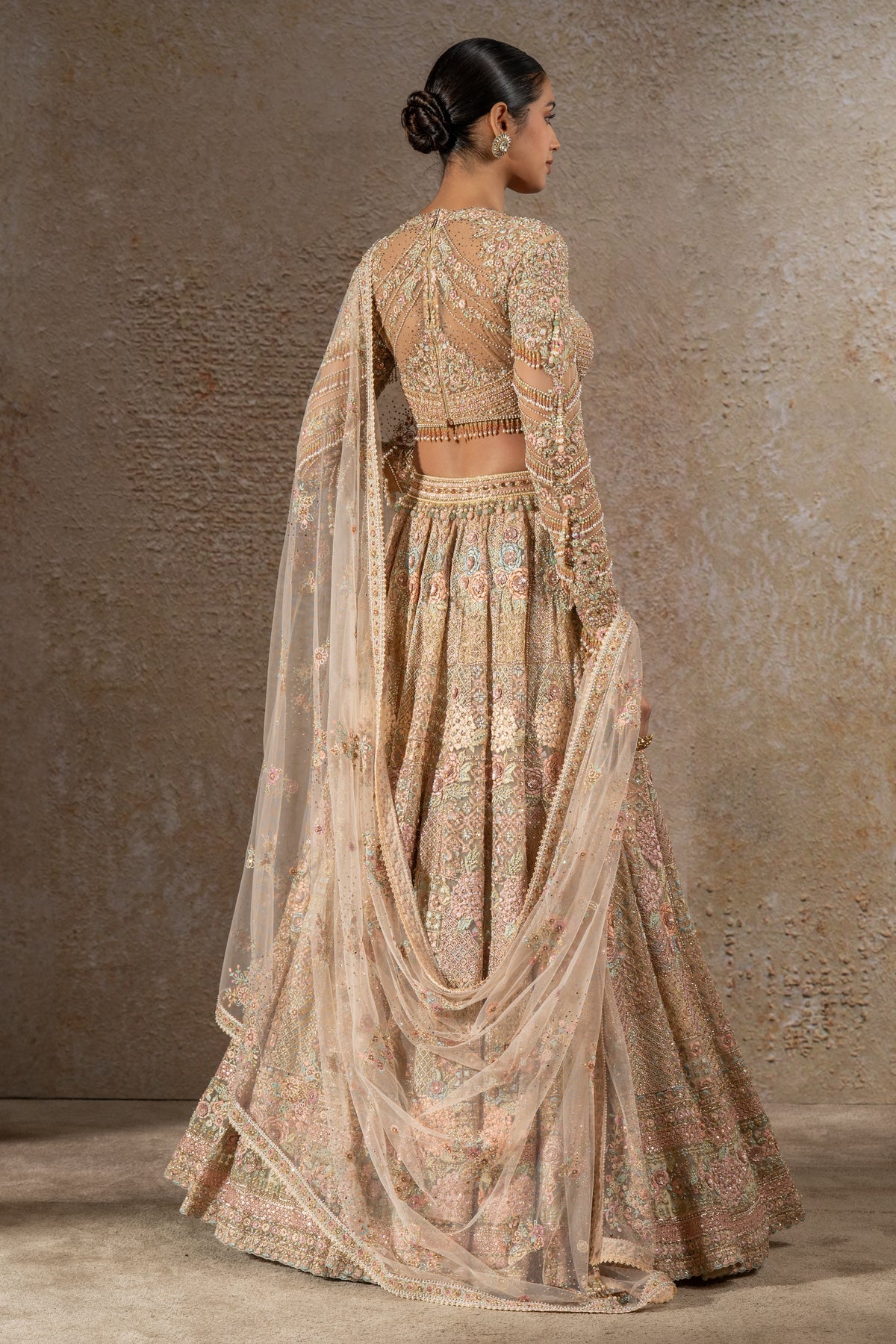 Hand Embroidered Floral Lehenga Set with Drape