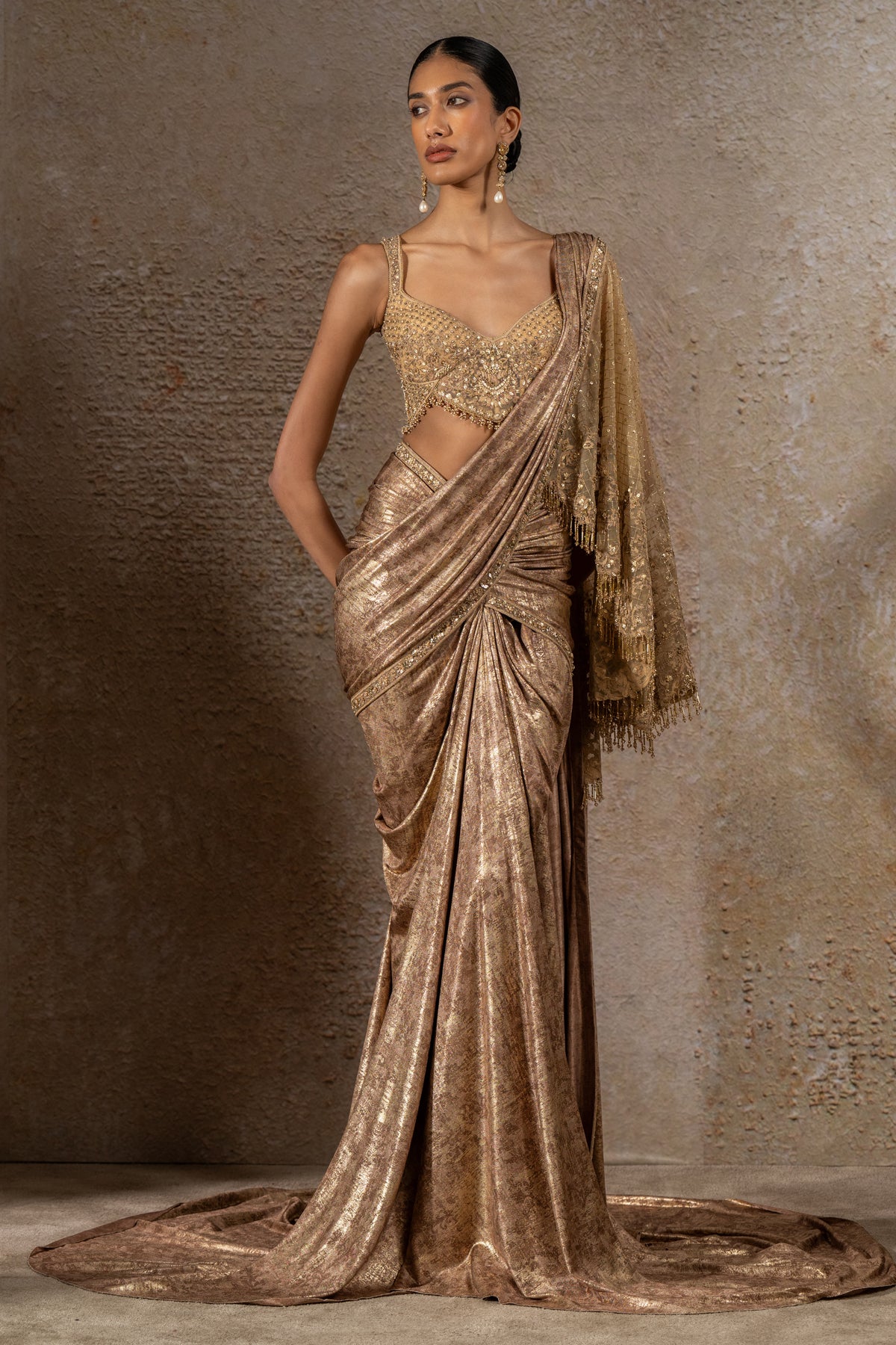 Pre-Draped Saree with Hand Embroidered Pallu