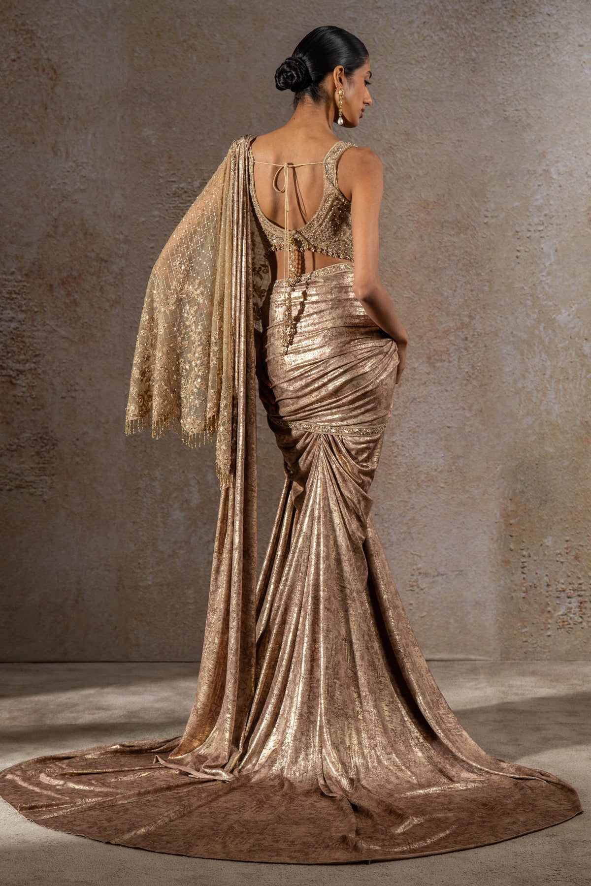 Pre-Draped Saree with Hand Embroidered Pallu