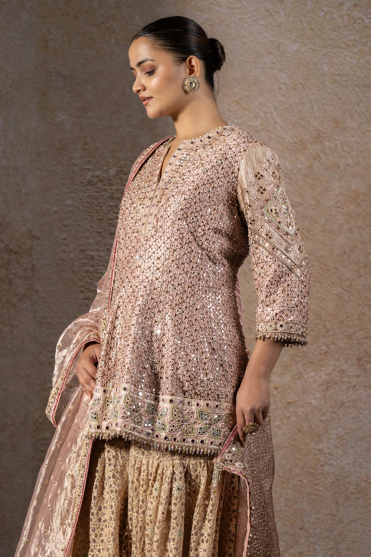 Hand Embroidered Mirror Work Sharara Set