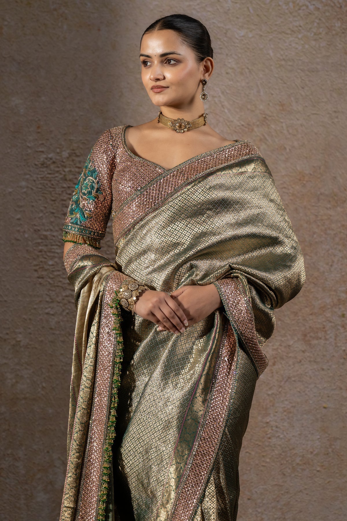 Crystal Detailed Brocade Saree