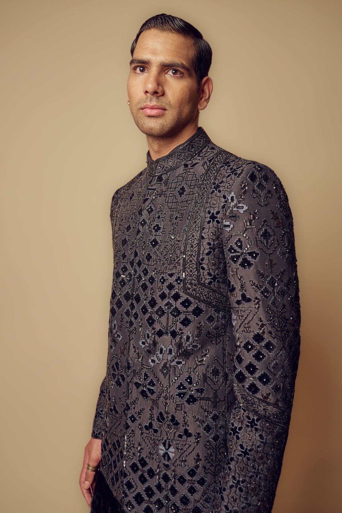 Velvet Badhgala Set In Black