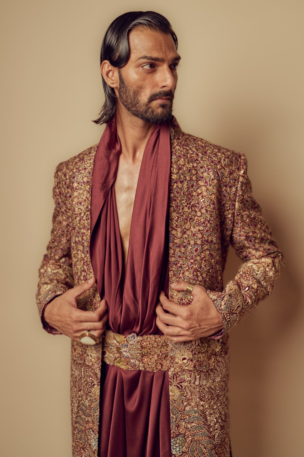 Printed Silk Sherwani Set