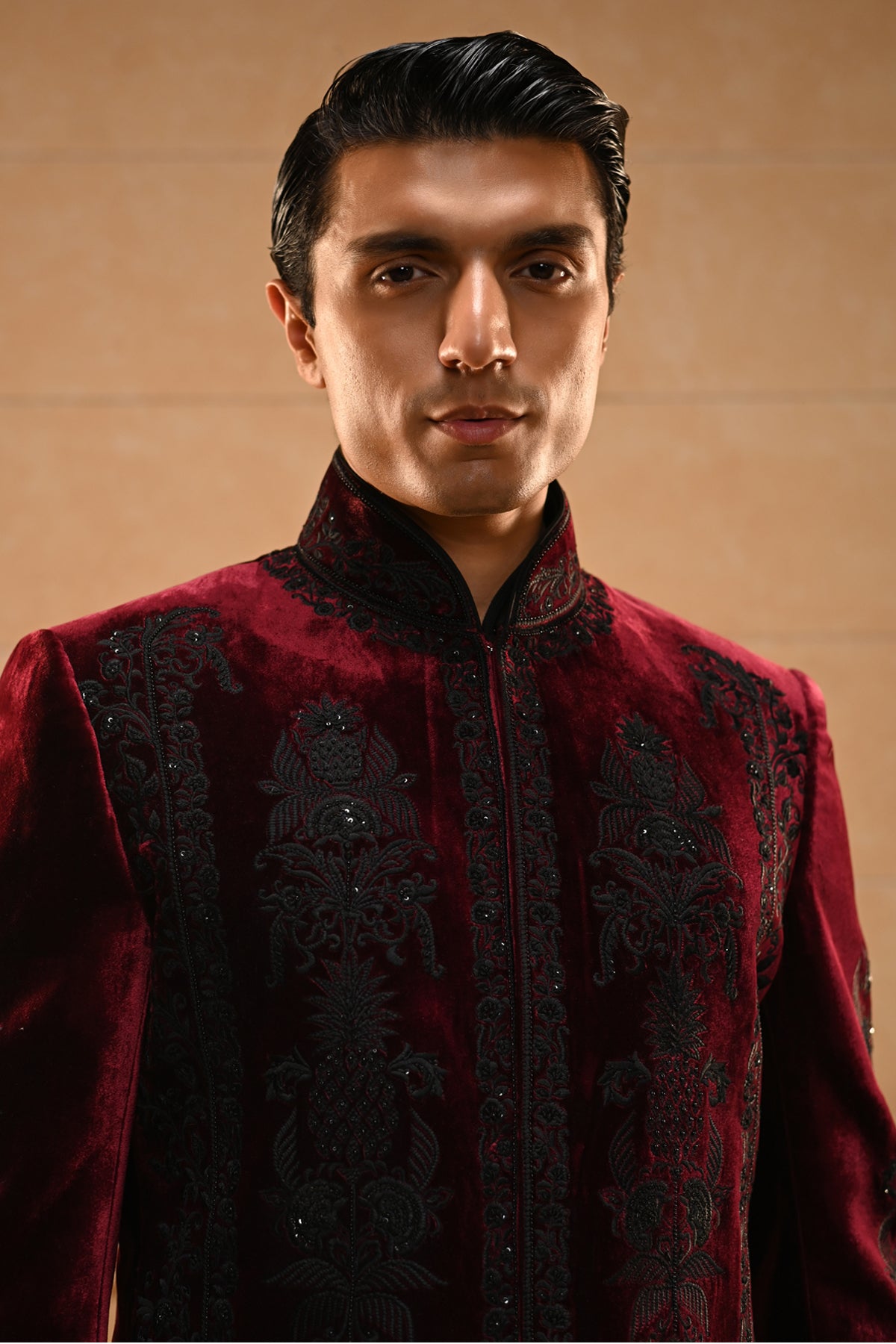 Embroidered Velvet Bandhgala Set