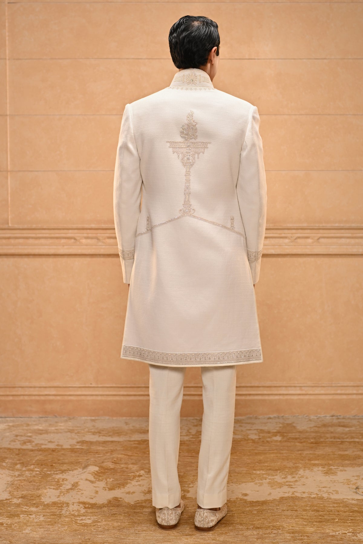 Temple Motif Open Sherwani Set