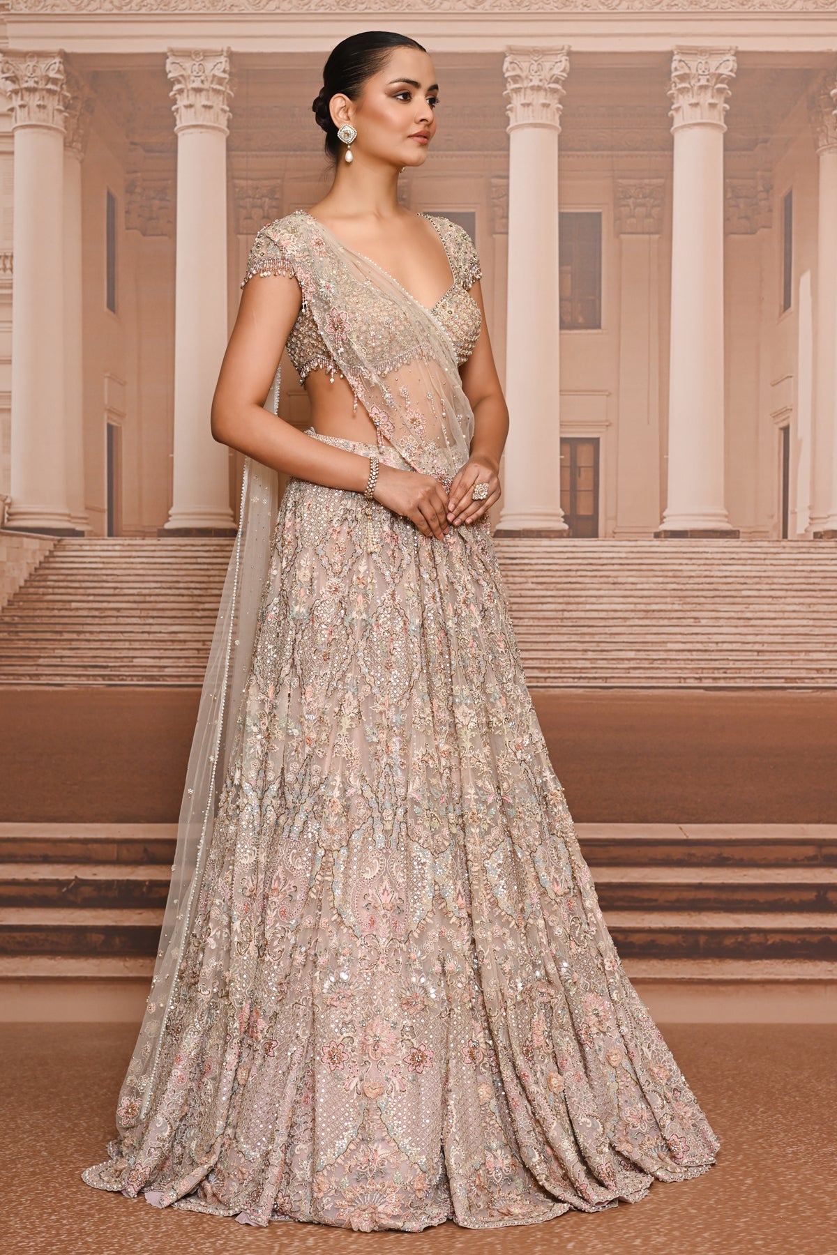 Ever Bloom Aari Embroidered Kalidar Lehenga