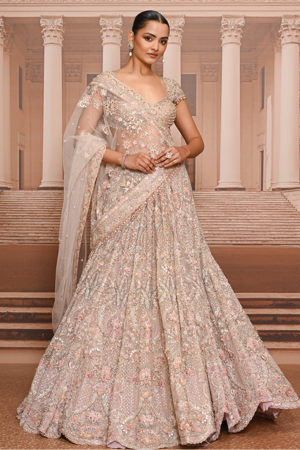 Ever Bloom Aari Embroidered Kalidar Lehenga