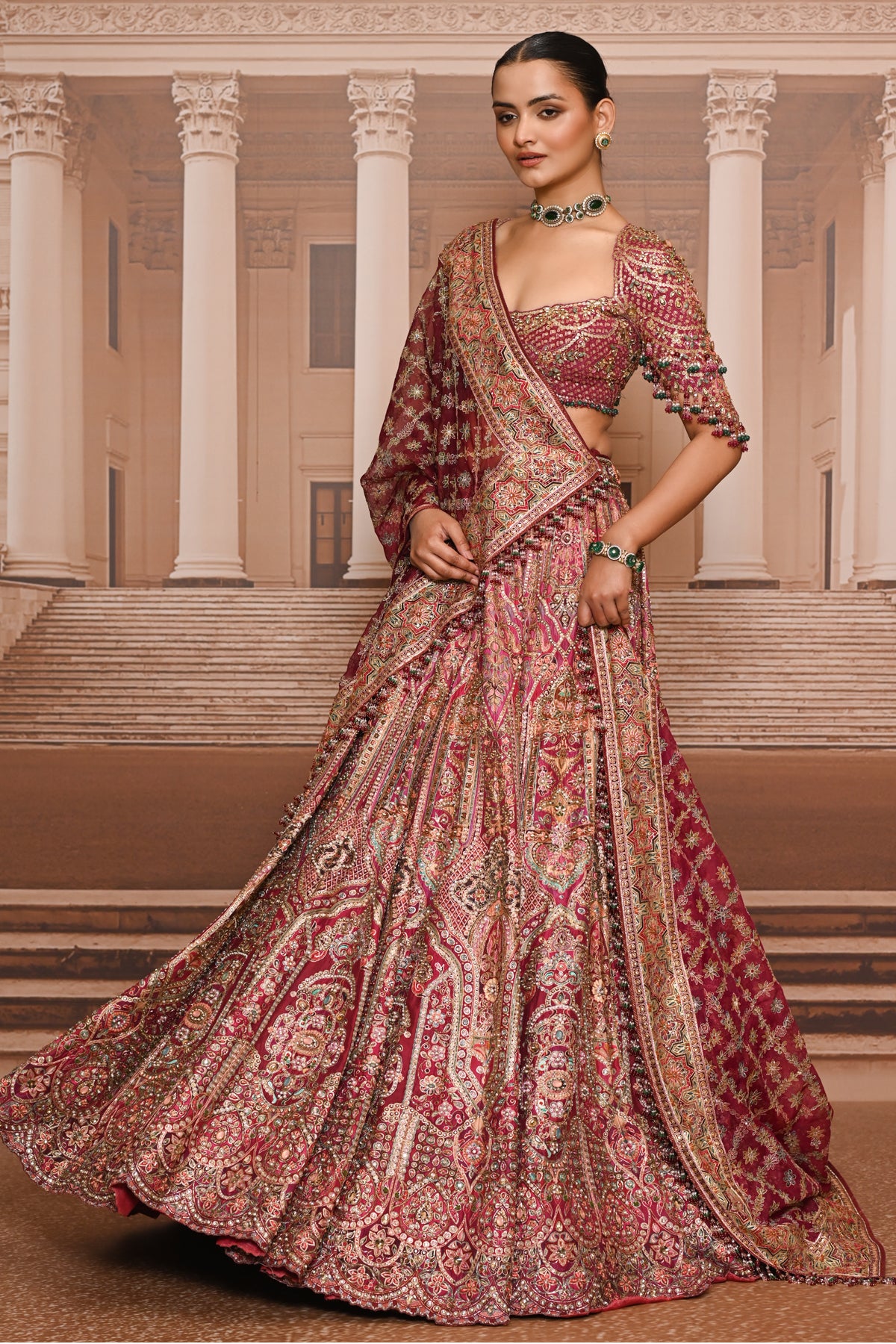 Ever Bloom Byzantium Painted Kashida Lehenga