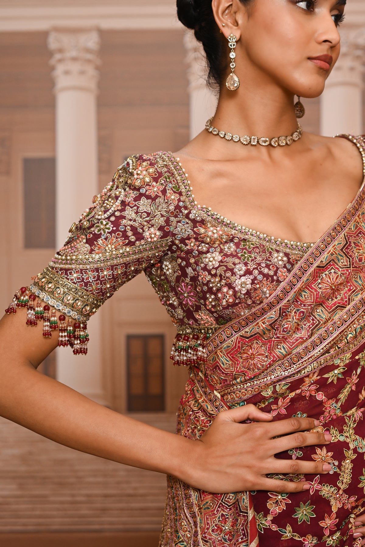 Ever Bloom Byzantium Hand-Painted Kashida Saree