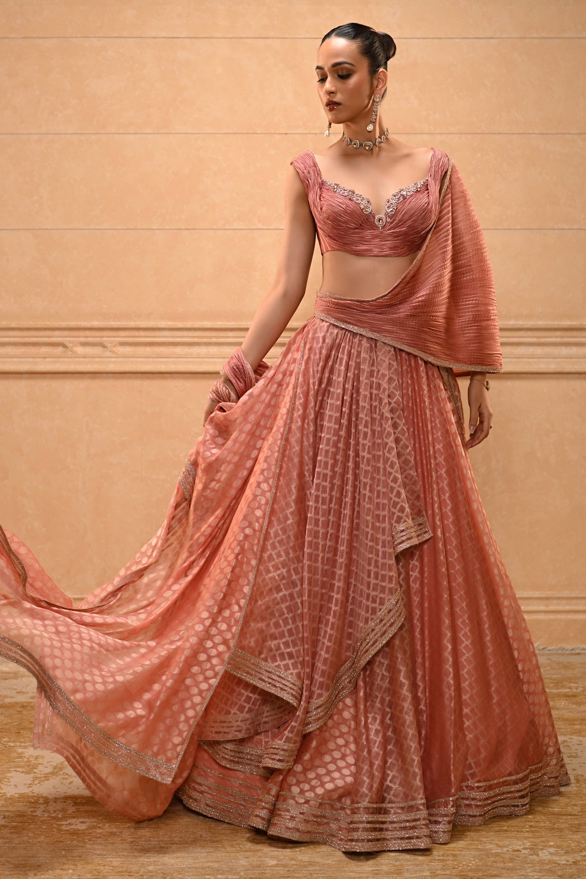 Panelled Jacquard Lehenga Set