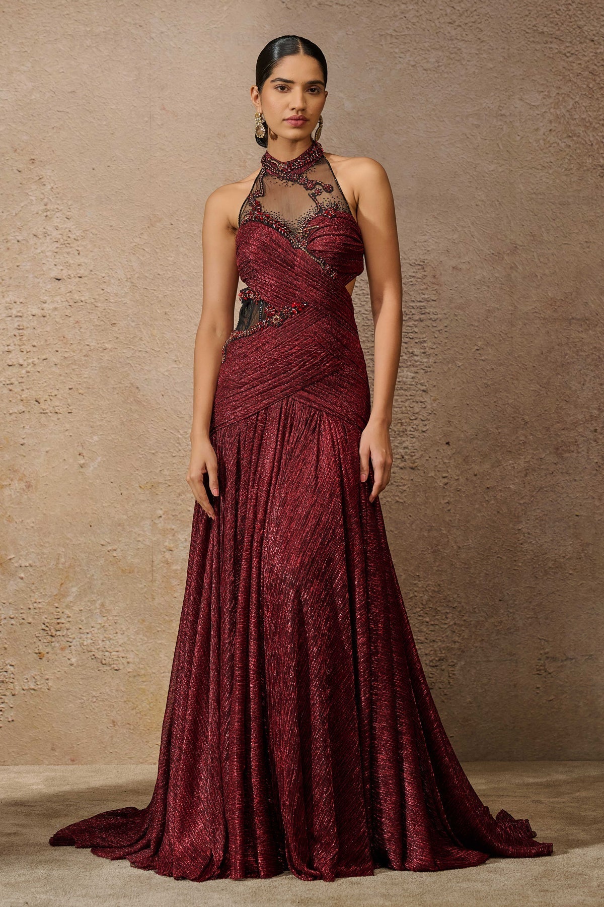 Otherworldly Sculpted Jewelled Crinkle Gown