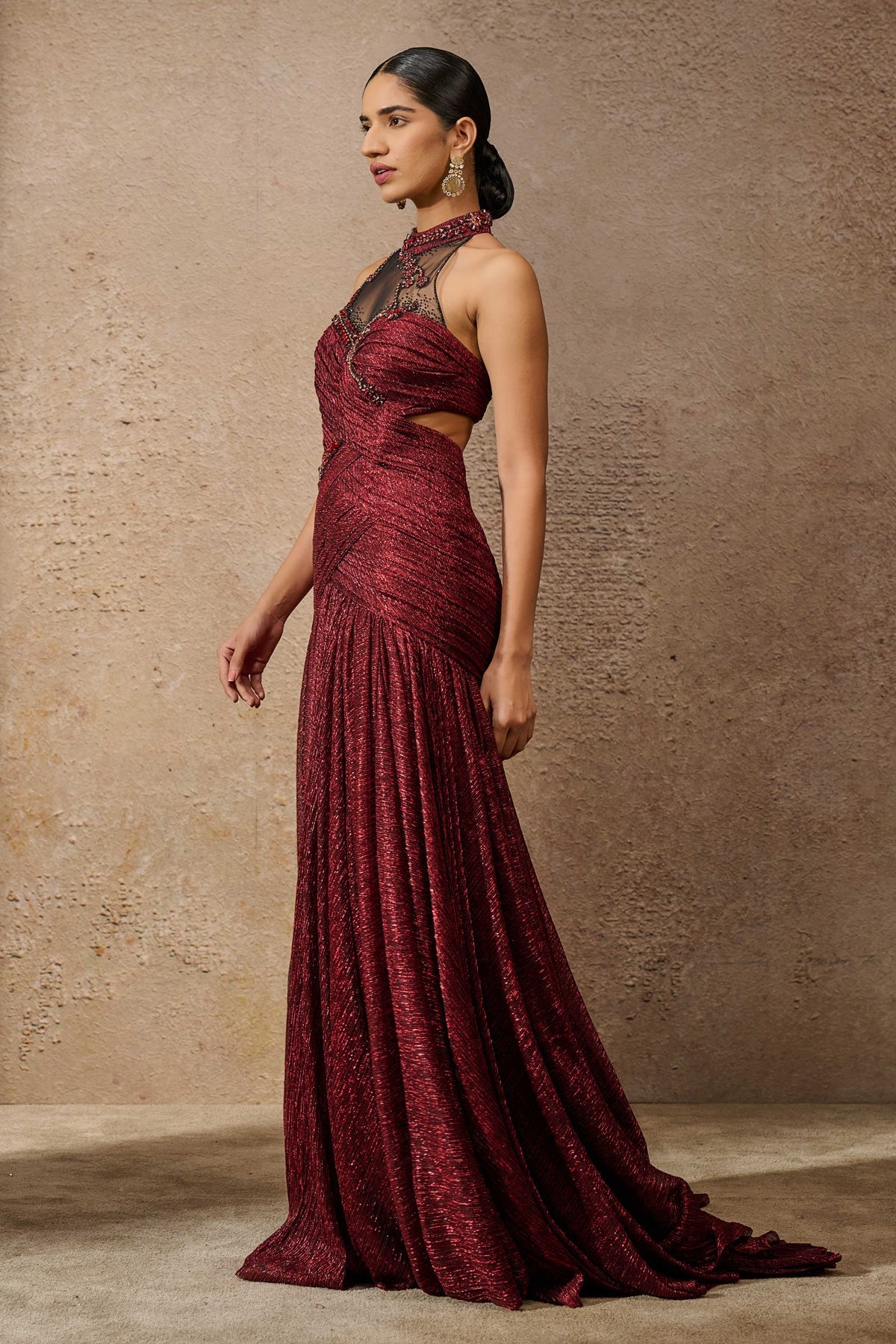 Otherworldly Sculpted Jewelled Crinkle Gown